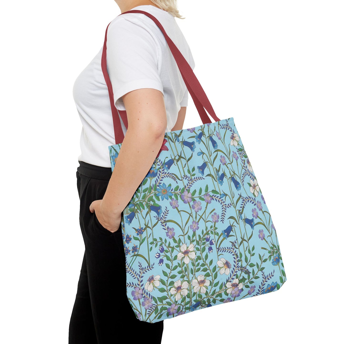 Floral Pattern Tote Bag "Flora Blue" - Vibrant Garden Style for Everyday Use