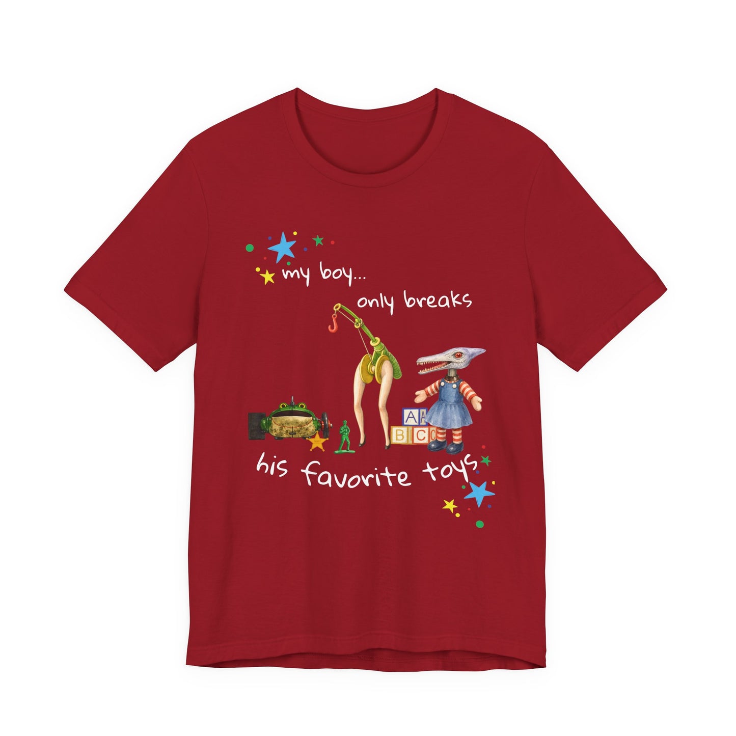 Novelty T‑Shirt — “My Boy Only Breaks His Favorite Toys” Funny Retro Broken Toys Tee