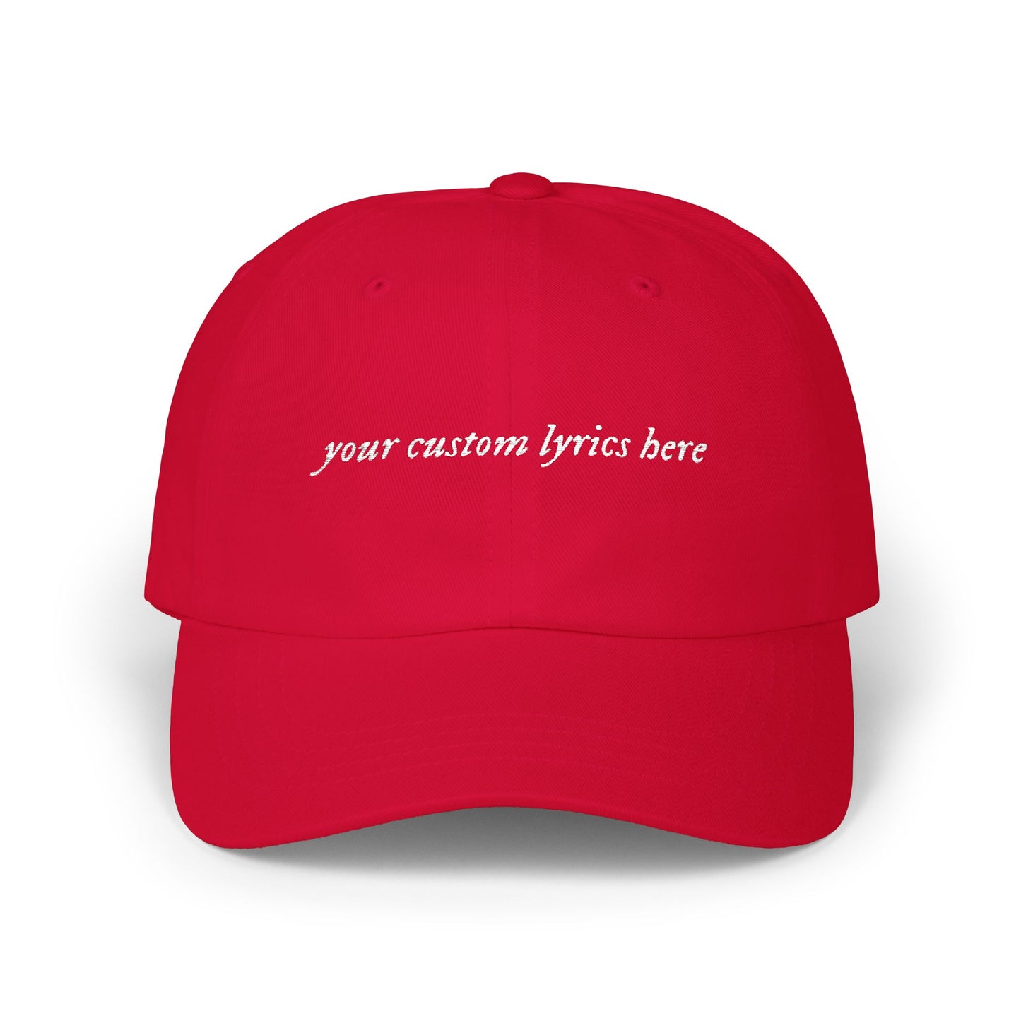 Custom Embroidered Lyrics Dad Cap - Dark hat, light color text