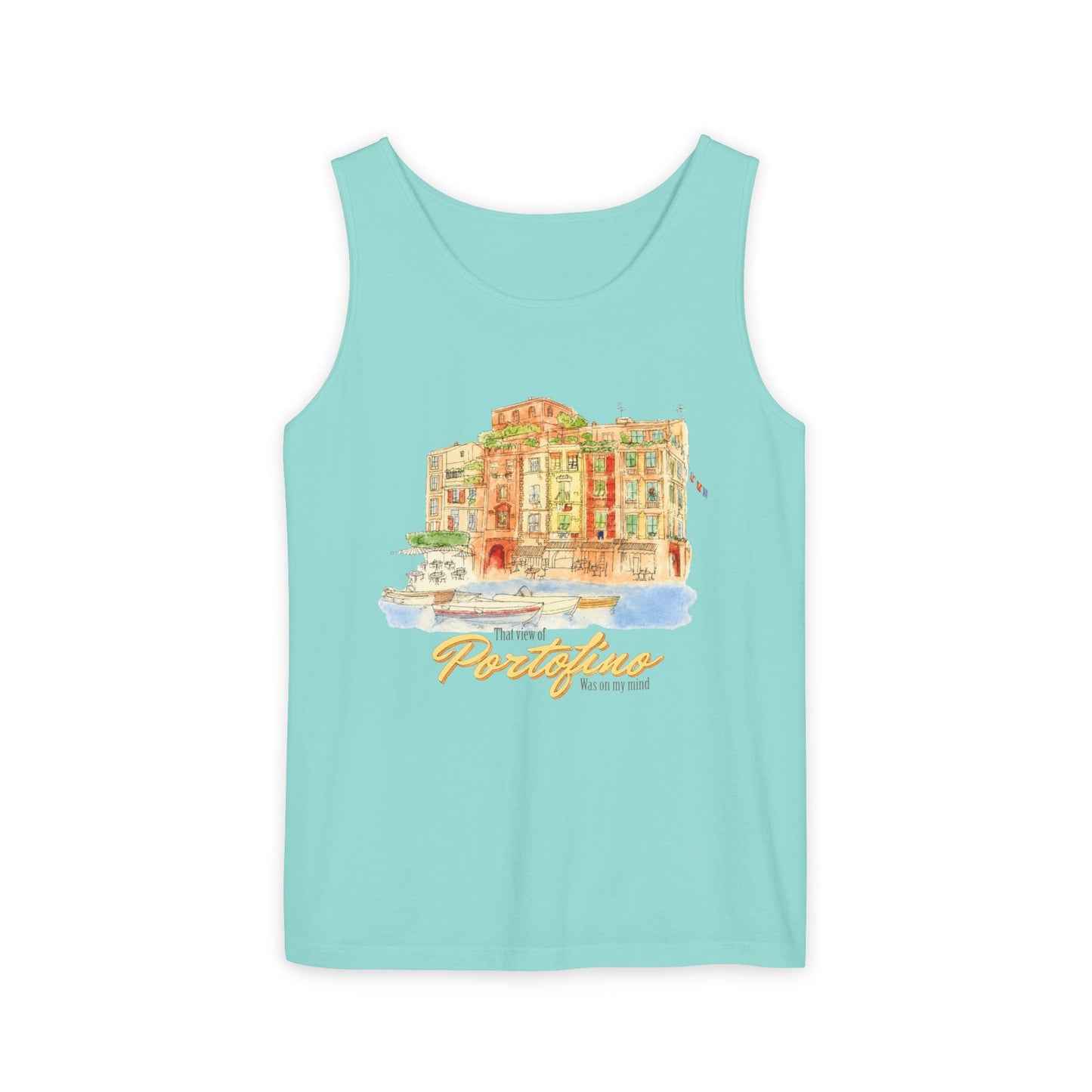 Portofino Watercolor Comfort Colors Unisex Tank Top — Italian Coastal Tee