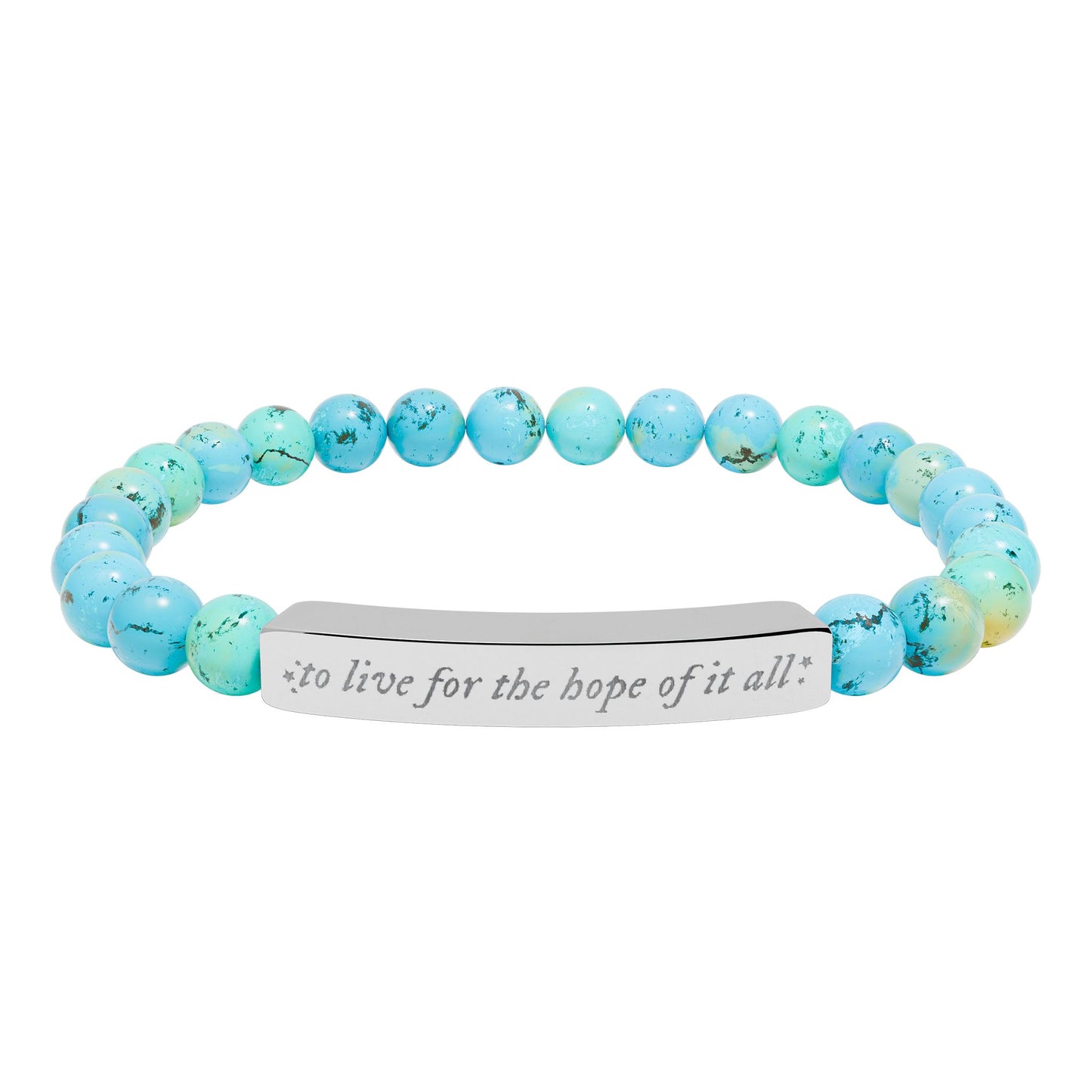 For the hope of it all - Engraved Natural Stone Bar Bracelet — Inspirational Beaded Stretch Bracelet