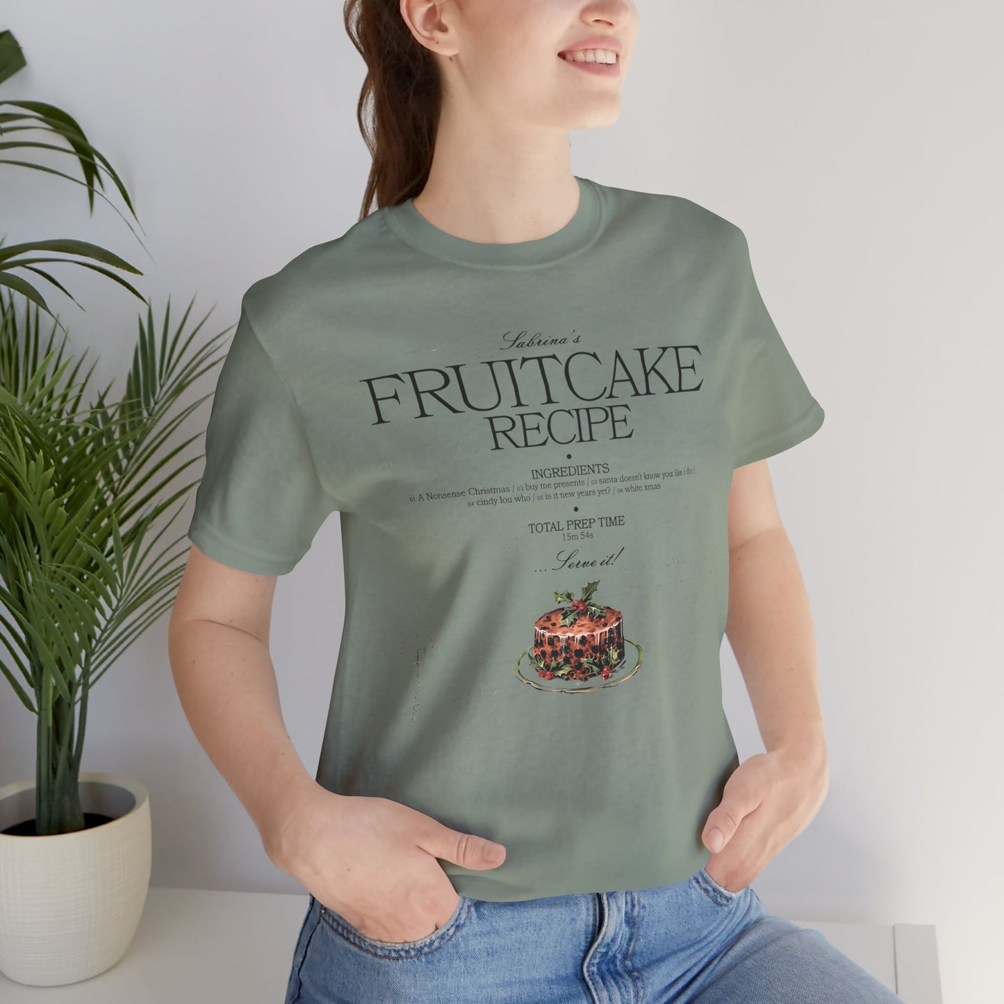 fruitcake recipe with handwriting background - Unisex Jersey Short Sleeve Tee
