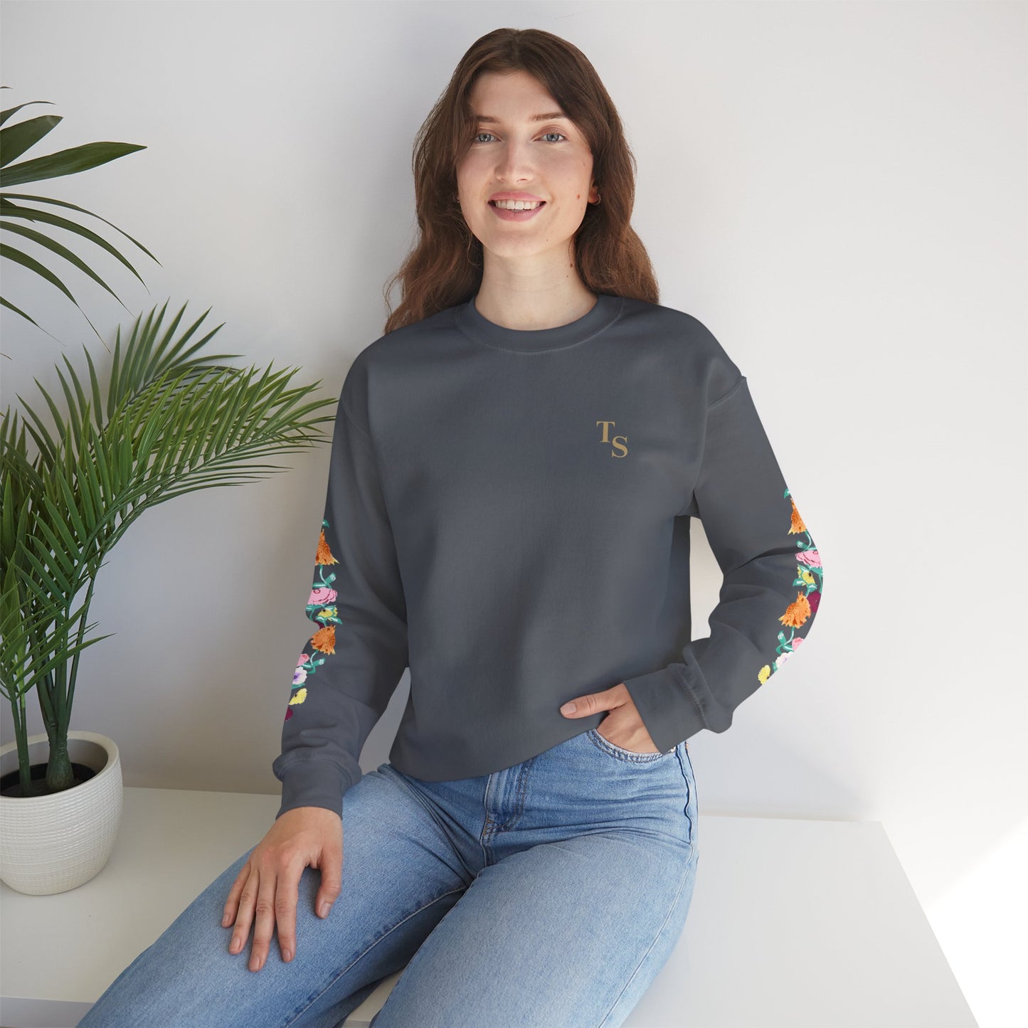 Acoustic Piano Floral Sleeve Crewneck Sweatshirt