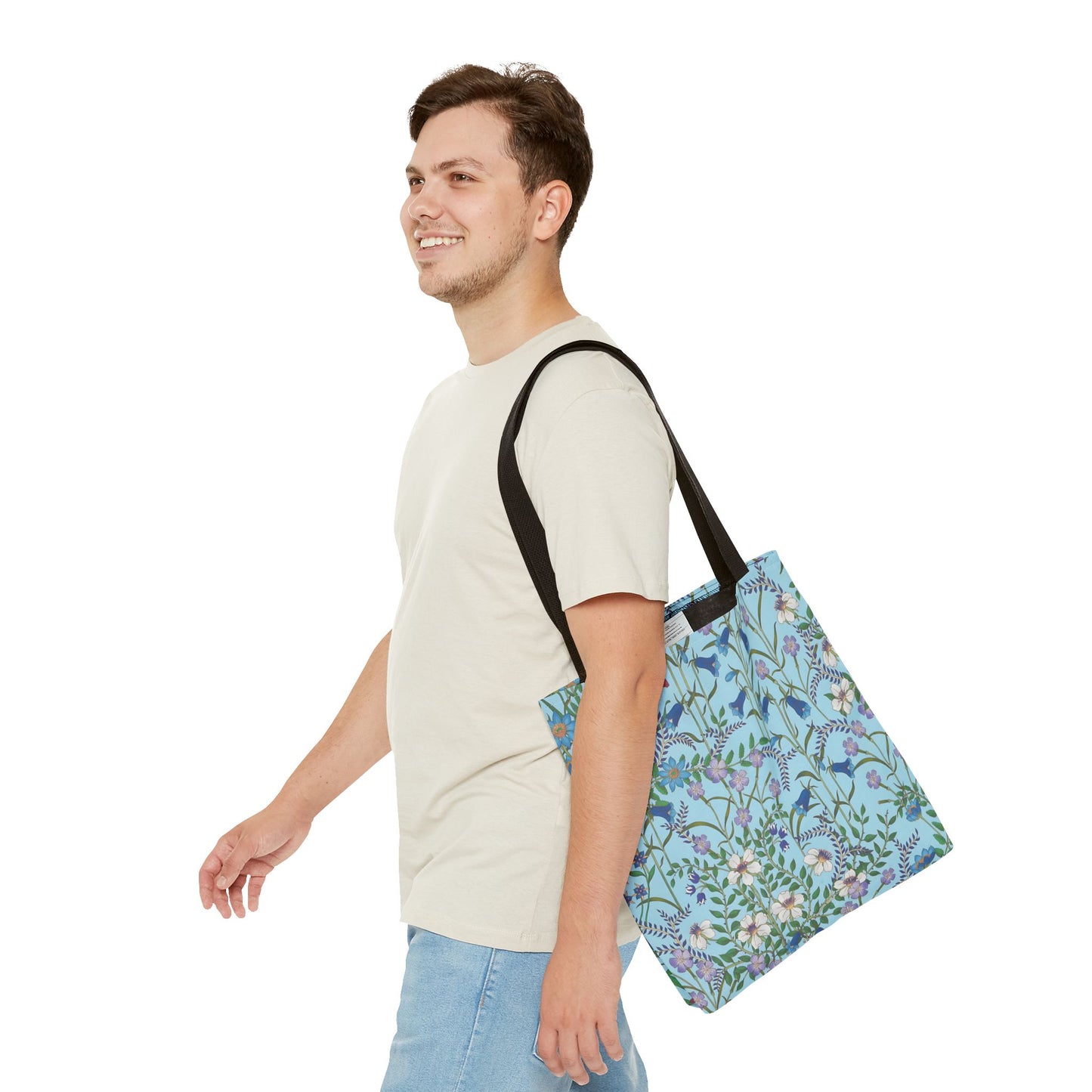 Floral Pattern Tote Bag "Flora Blue" - Vibrant Garden Style for Everyday Use