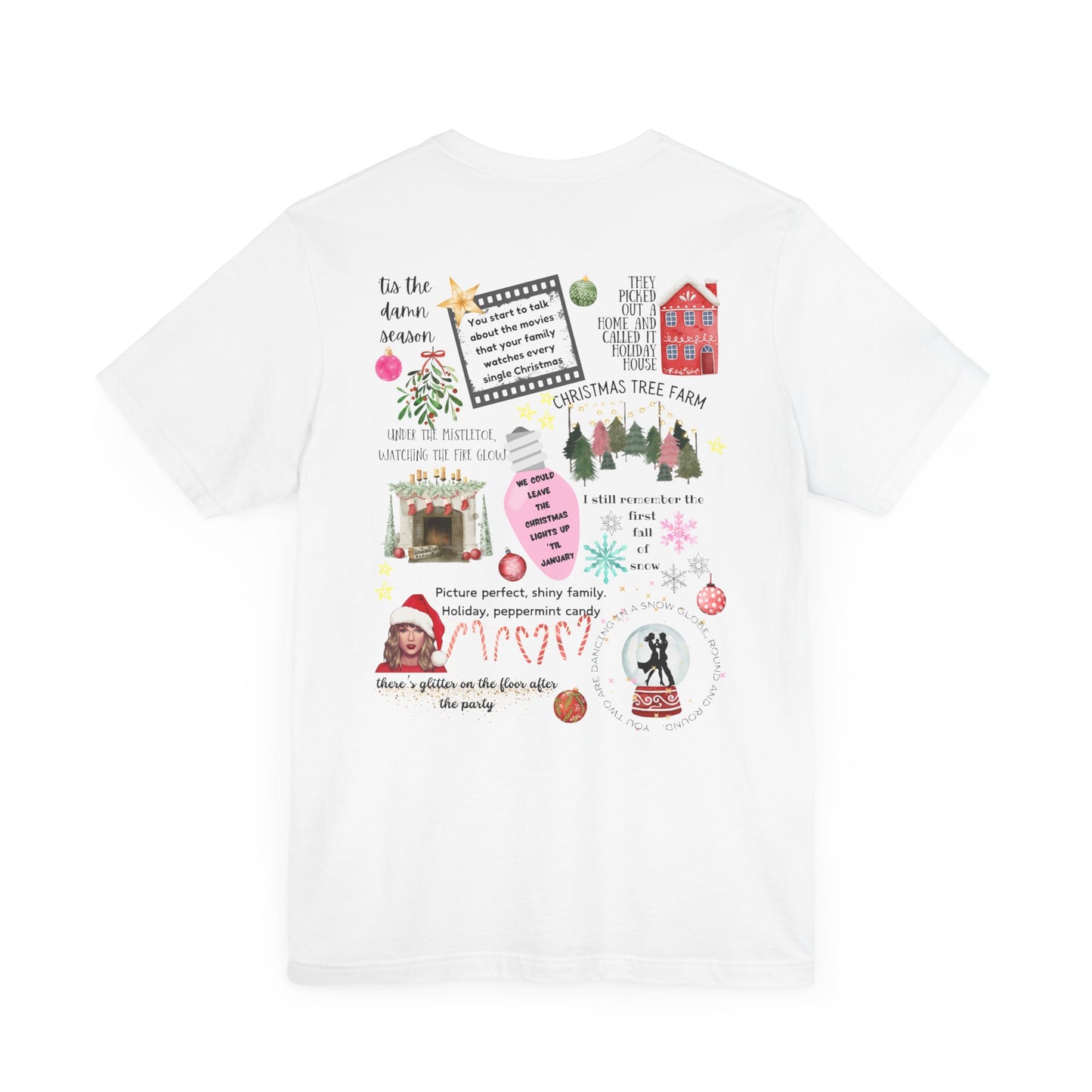 Merry Swiftmas - Swiftie Lyrics Collage front/back - Unisex Jersey Short Sleeve Tee