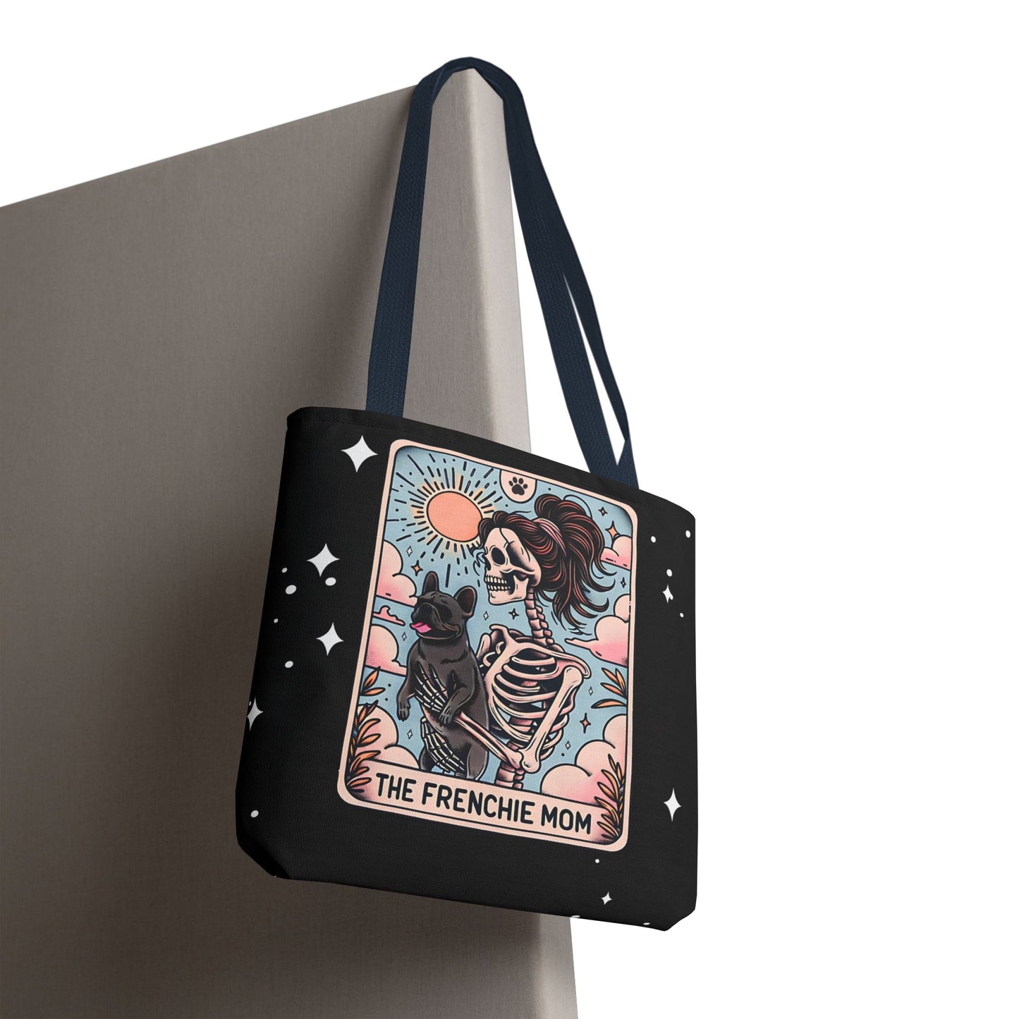 Frenchie Mom Tarot Tote Bag, Stylish Pet Lover Accessory, Ideal for Dog Moms, Halloween Gift, Trendy Grocery Bag, Eco-Friendly Bags