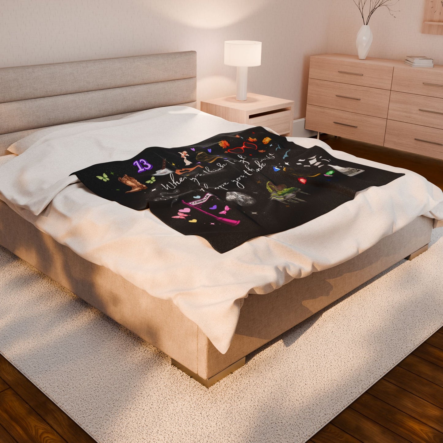 I hope you think of me -  Lightweight Velveteen Plush Blanket, Cozy Throw, Gift for Swifties, Home Decor, Music Lover Blanket, Soft Fleece