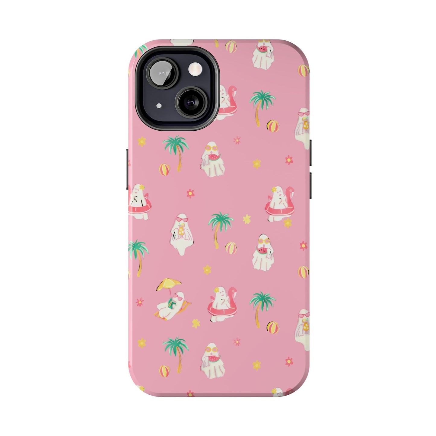 Pink Summerween Phone Cases with Ghosties - Fun Vacation Accessories, Cute Gift for Beach Lovers, Phone Covers, Summer Essentials