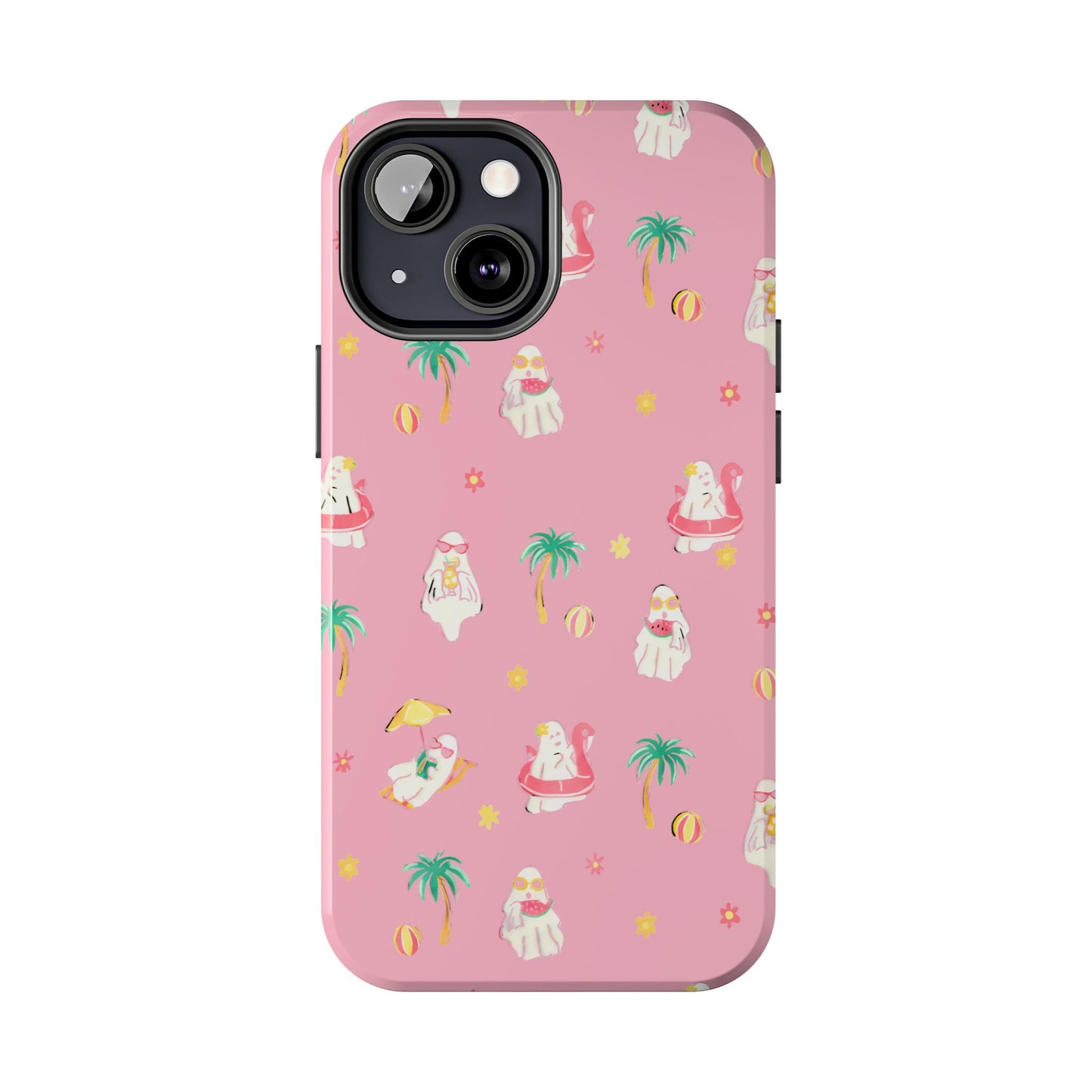 Pink Summerween Phone Cases with Ghosties - Fun Vacation Accessories, Cute Gift for Beach Lovers, Phone Covers, Summer Essentials