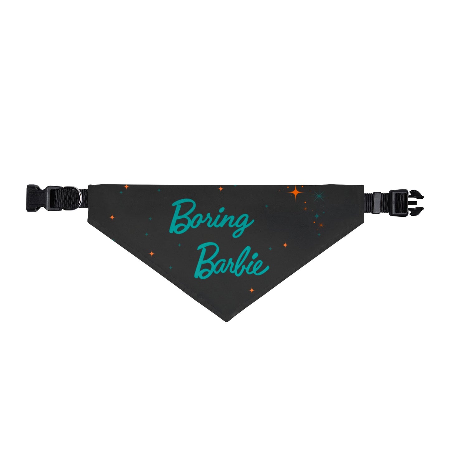 Clip-On Pet Bandana — "Boring Barbie" Neon Script Dog & Cat Accessory