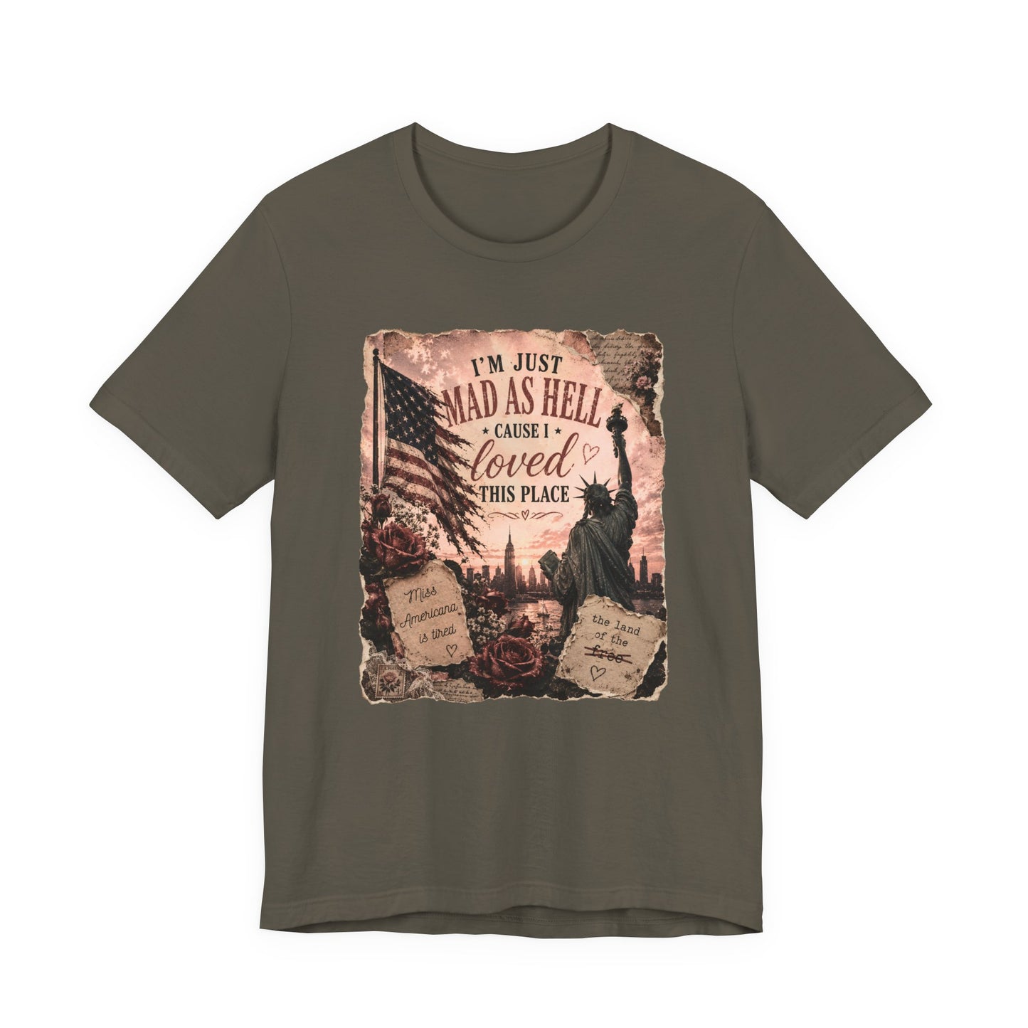 Patriotic 'I'm Just Mad as Hell ' Tee - Vintage Statue of Liberty & Flag Design