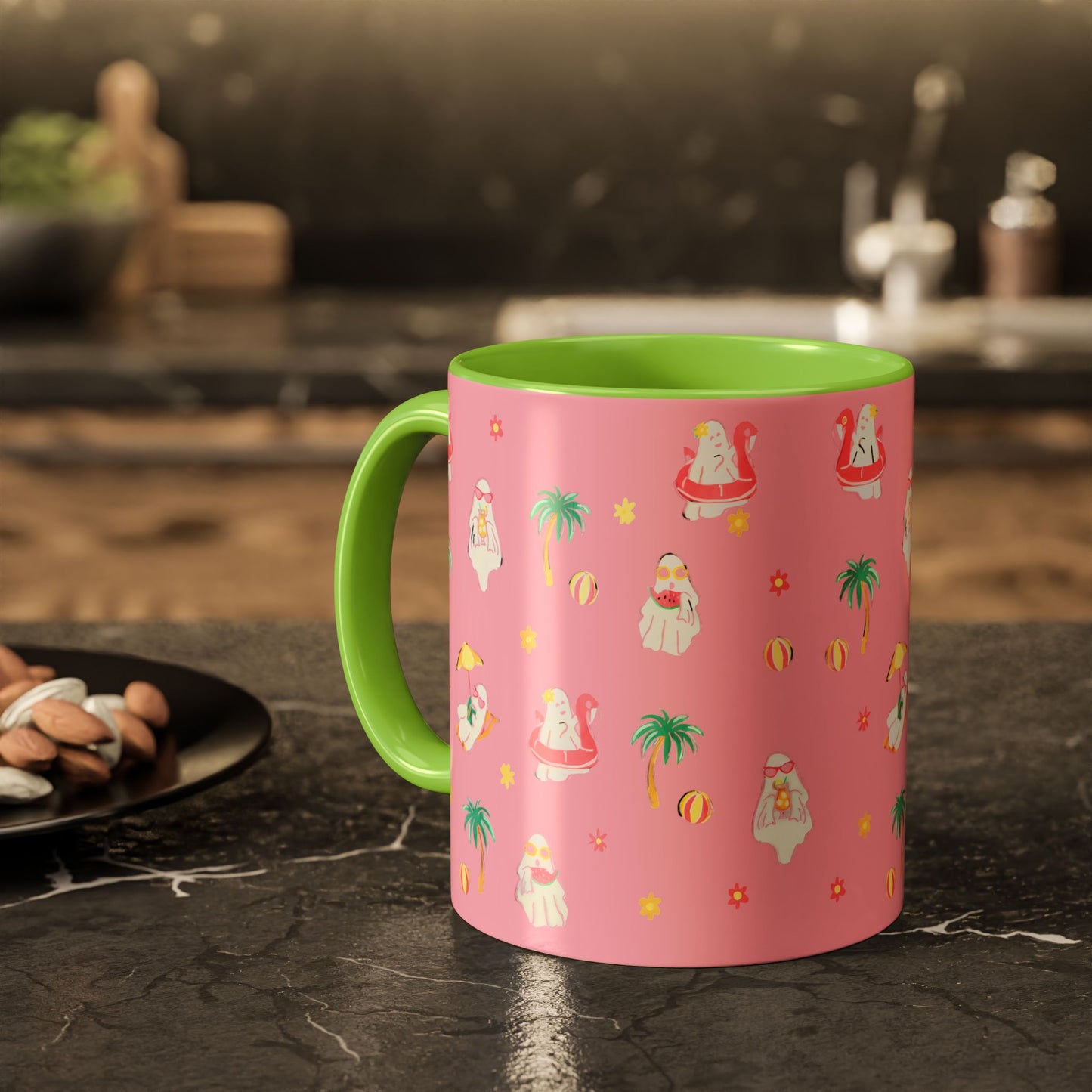 Pink Summerween Ghostie Mugs - Fun Gift, Beach Decor, Unique Coffee Cup, Cute Summer Drinkware, Perfect for Summer