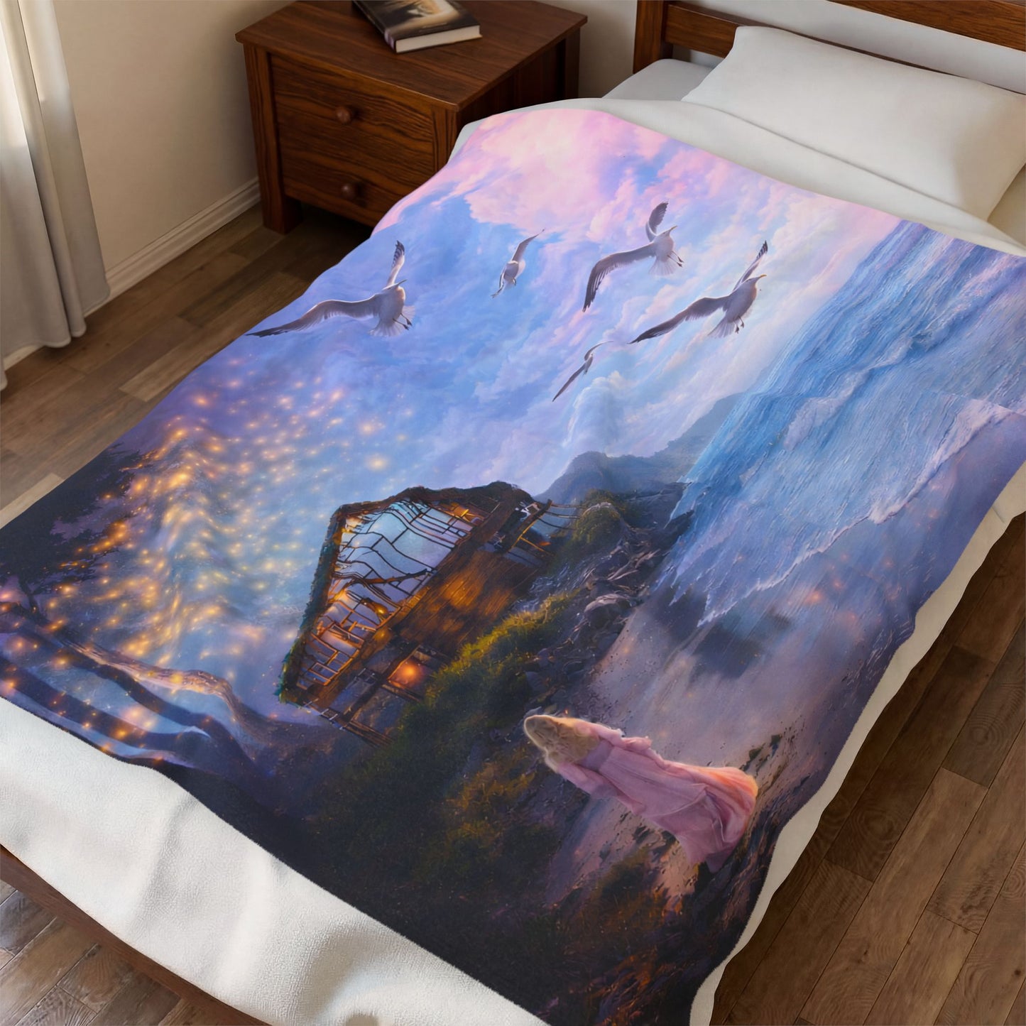 Keep it 100 Dreamy Seaside Velveteen Plush Blanket – Light Ocean Cottage Design