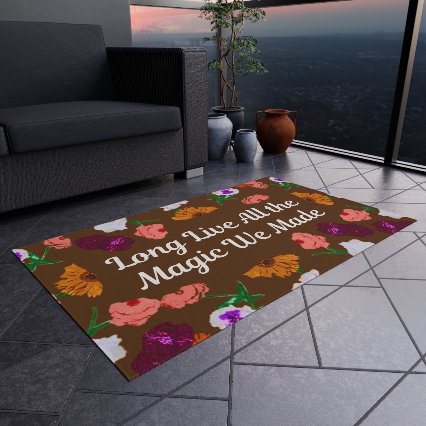 Indoor/Outdoor Rug — "Long Live" Floral Doormat