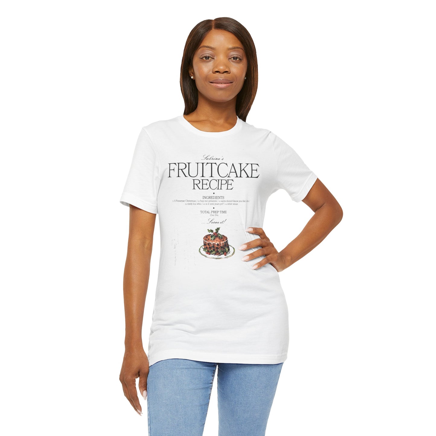 fruitcake recipe with handwriting background - Unisex Jersey Short Sleeve Tee