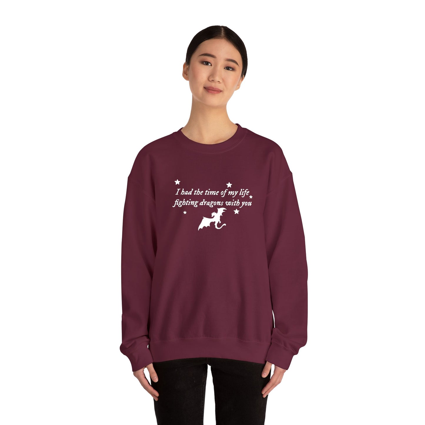 Embroidered Crewneck Sweatshirt — fighting dragons with you
