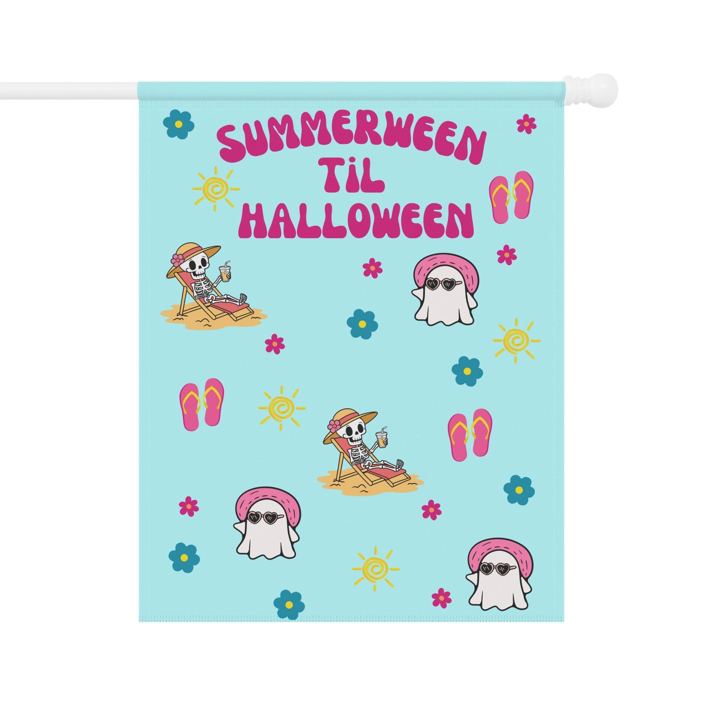 Aqua Summerween Garden Banner, Fun Outdoor Decor, Halloween Party Decoration, Seasonal Home Accent, Whimsical Yard Sign