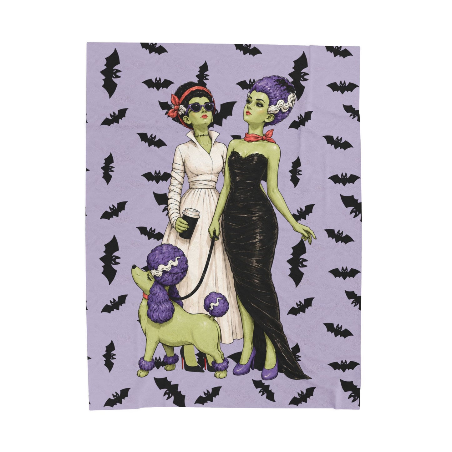 Monster Brides Lesbian Couple Velveteen Plush Blanket – Retro Monster Romance Throw