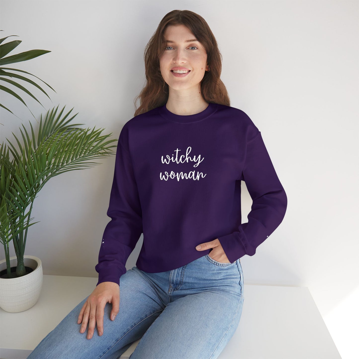 Embroidered Witchy Woman Unisex Heavy Blend™ Crewneck Sweatshirt