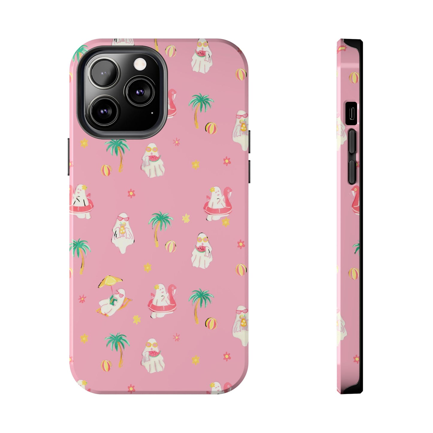 Pink Summerween Phone Cases with Ghosties - Fun Vacation Accessories, Cute Gift for Beach Lovers, Phone Covers, Summer Essentials