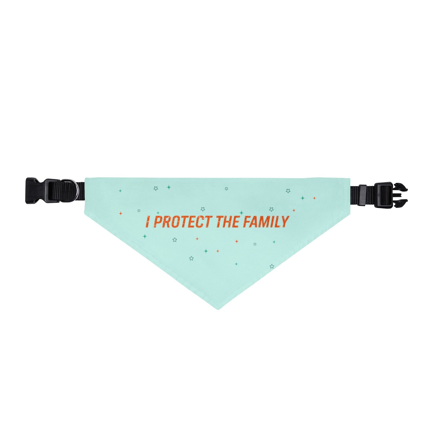 Clip-on Pet Bandana — "I Protect The Family" Mint Dog Bandana, Protective Pup Accessory