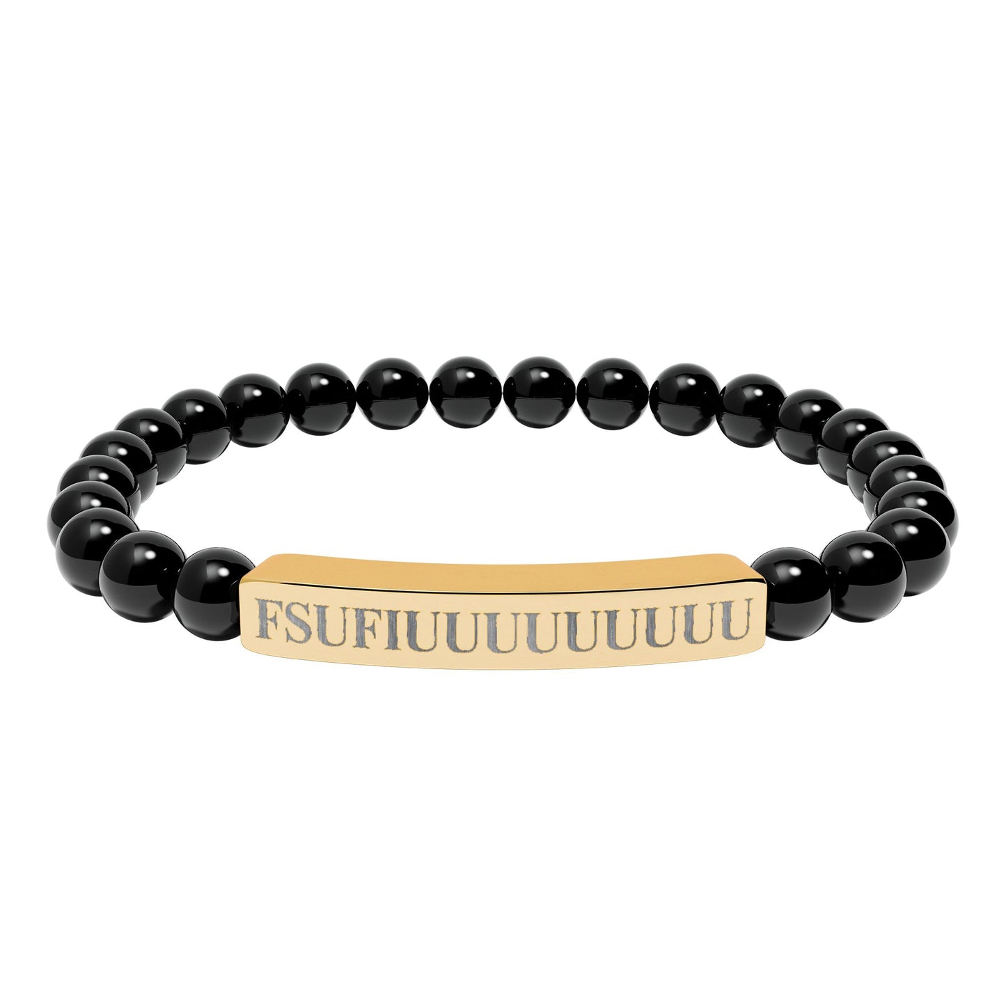 Engraved Natural Stone Stretch Bracelet —FSUFIUUUUUUUUU