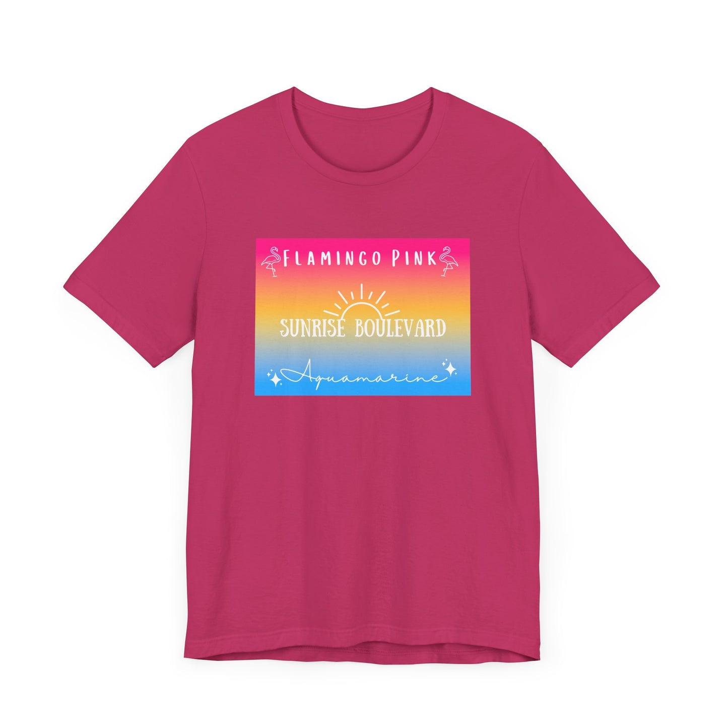 Flamingo Pink, Sunrise Blvd, Aquamarine - Pansexual Pride - Unisex Jersey Short Sleeve Tee