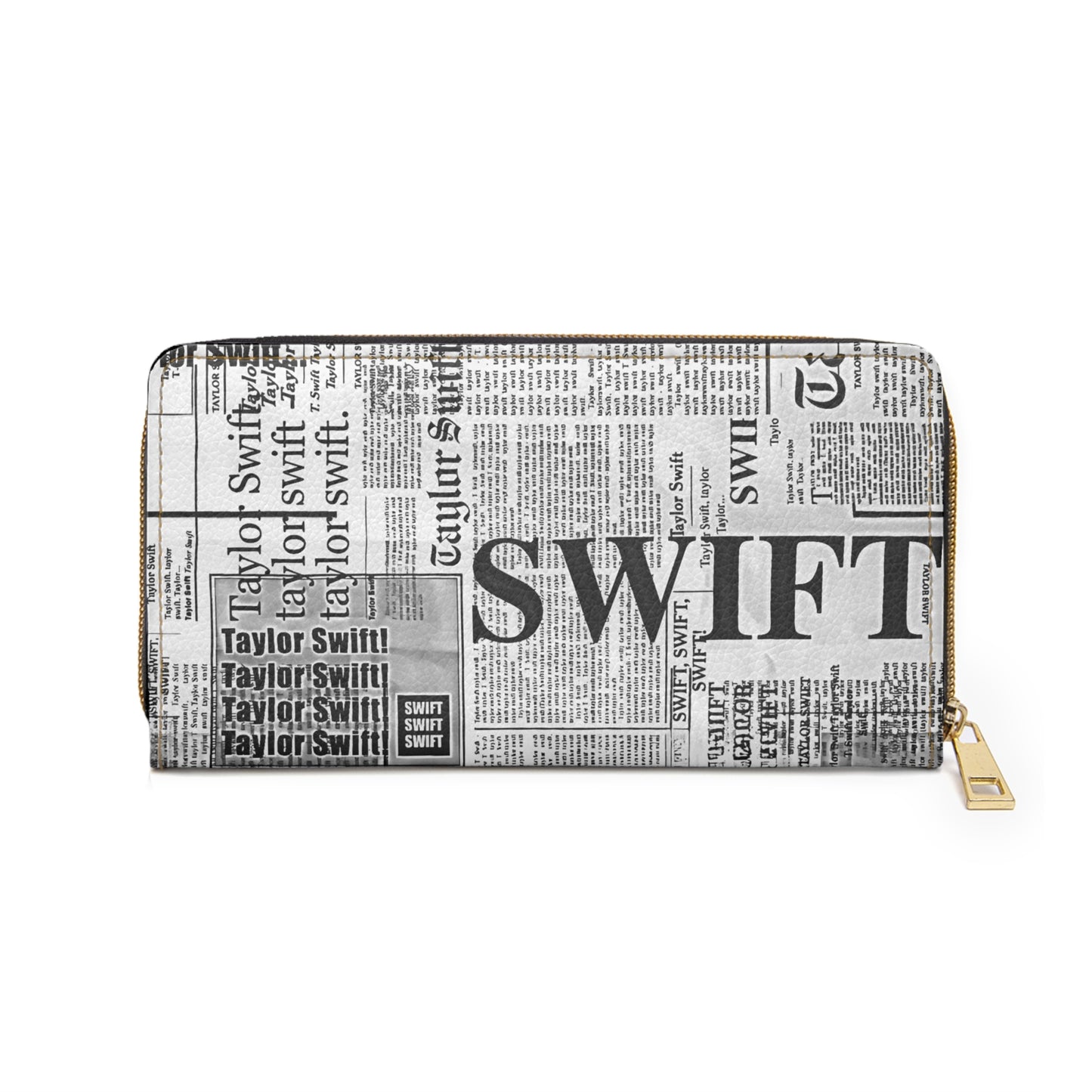 Newspaper Print Zipper Wallet — Fan Card & Coin Organizer