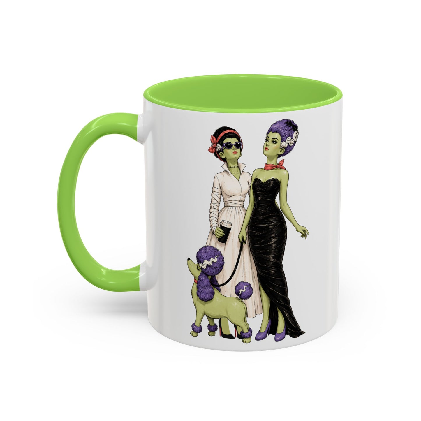 Monster Brides Dog Walk Mug — 11 oz Coffee Cup Lesbian Couple