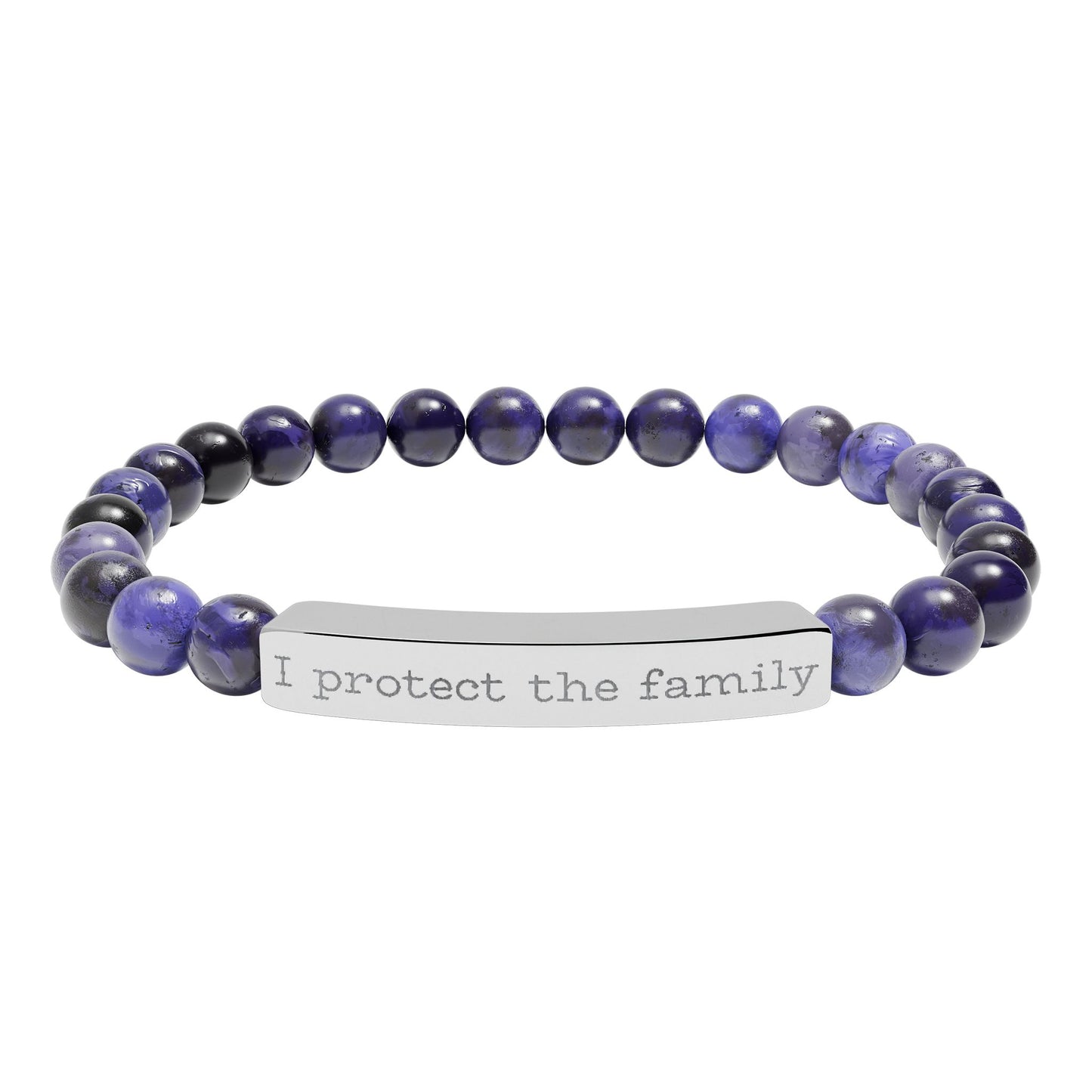 Engraved Natural Stone Stretch Bracelet — "I Protect the Family" Bar
