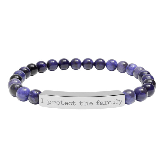 Engraved Natural Stone Stretch Bracelet — "I Protect the Family" Bar