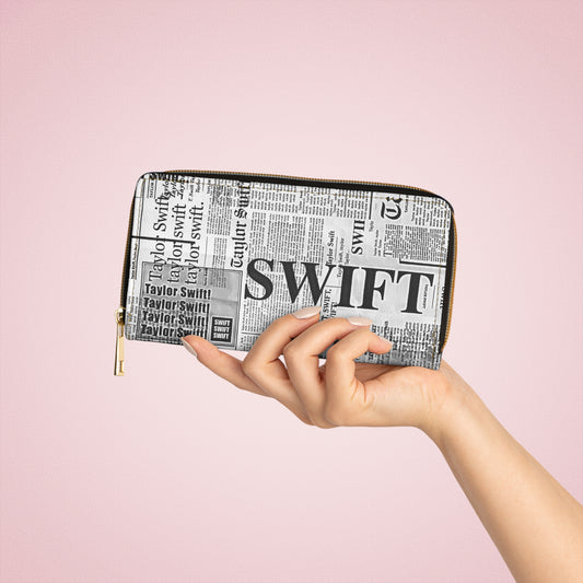 Newspaper Print Zipper Wallet — Fan Card & Coin Organizer