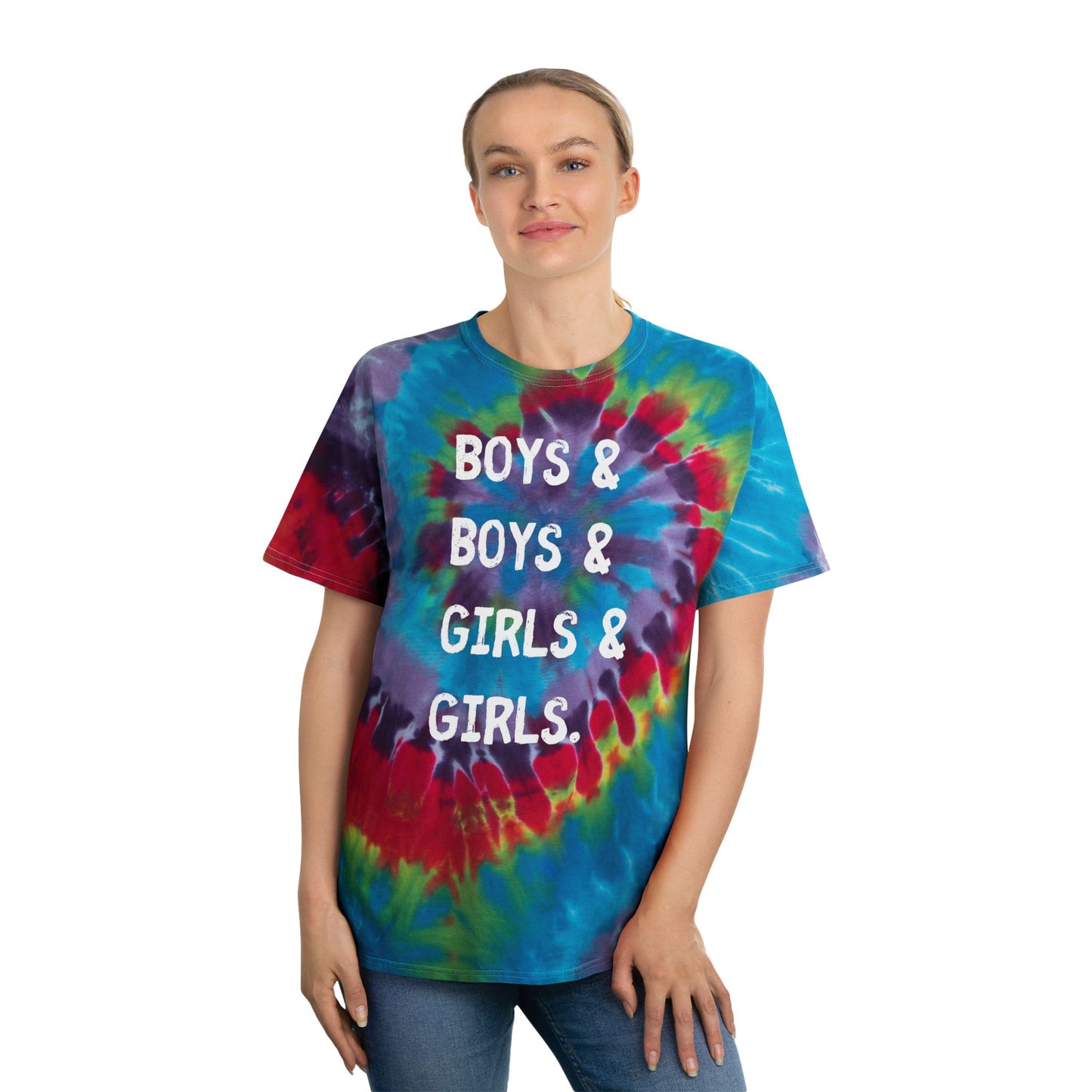 boys & boys & girls & girls - Spiral Tie-Dye Pride Tee - Unisex Summer Shirt, LGBTQ+ Pride Apparel, Fun Festival Tee, Casual Wear