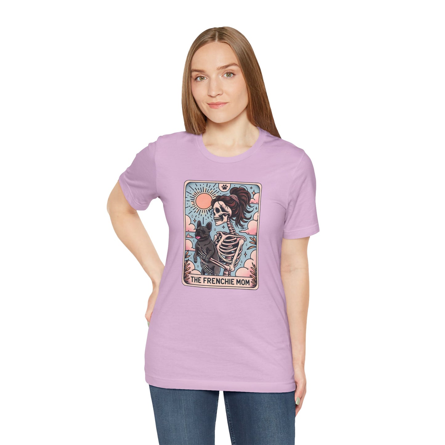 The Frenchie Mom Tarot Tee - Fun Graphic Shirt for Pet Lovers, Dog Mom Gift, Halloween Style, Casual Wear, Graphic T-Shirt, Unique Gift Idea