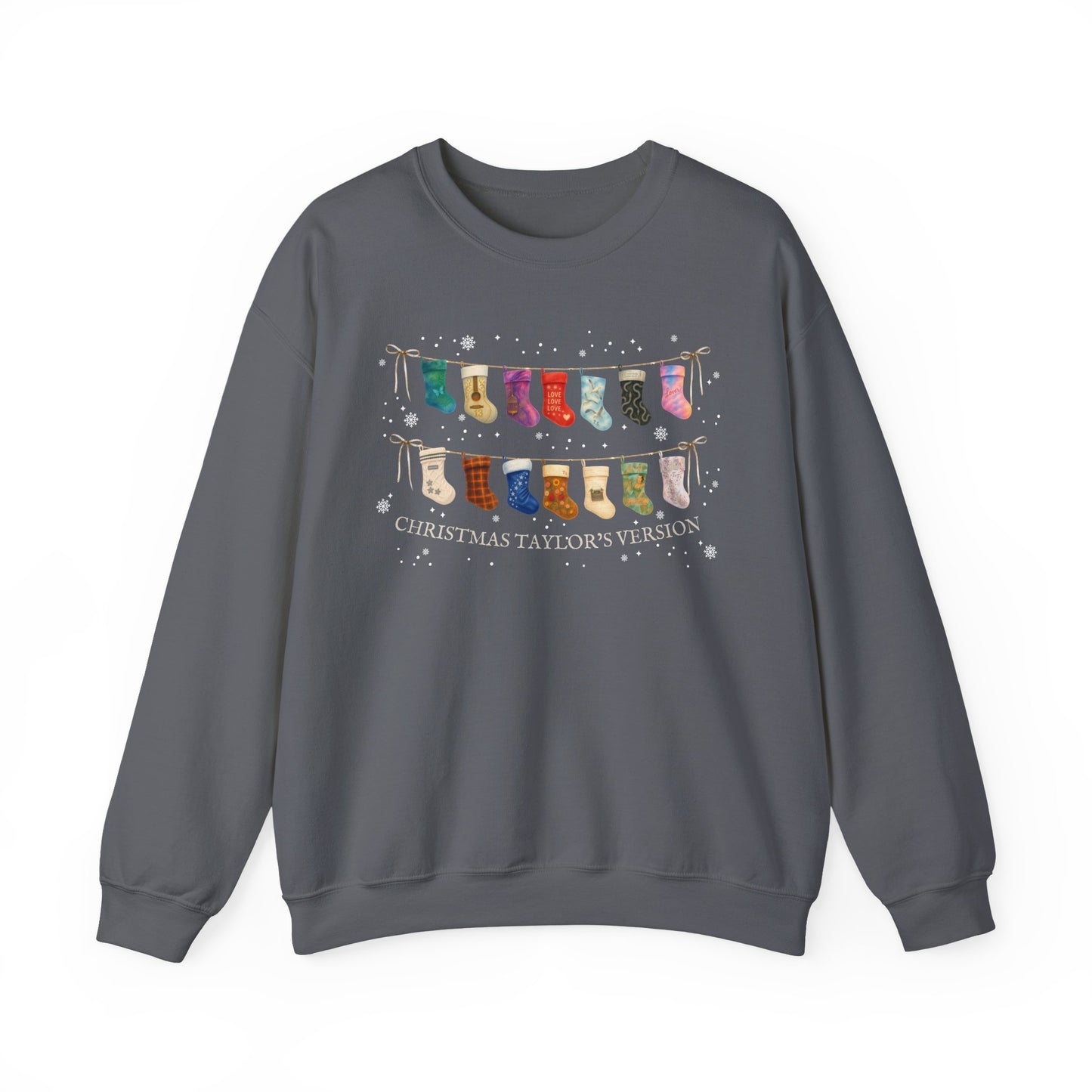 Christmas Stockings and Snowflakes Crewneck Sweatshirt — “Christmas TV” Holiday Pullover