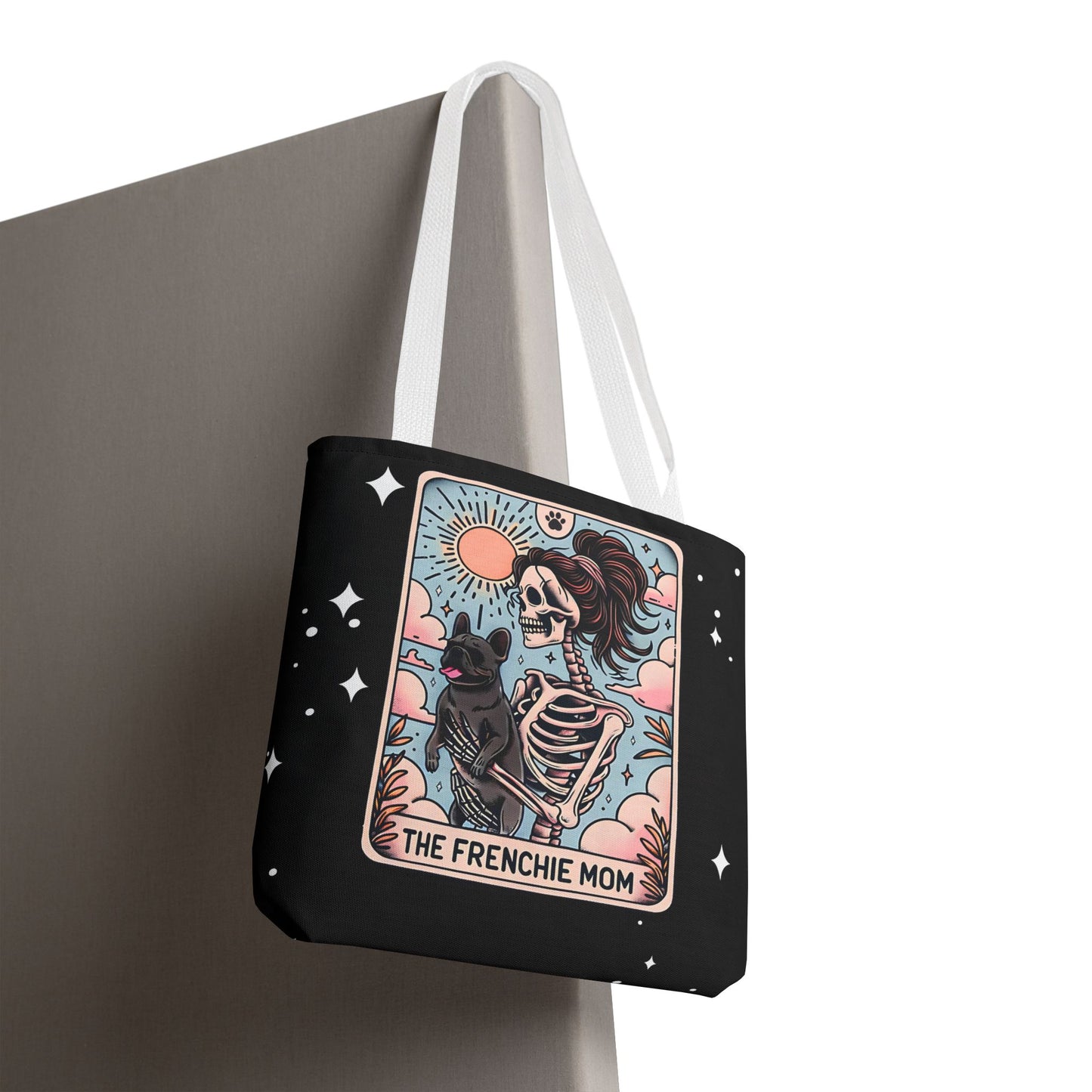 Frenchie Mom Tarot Tote Bag, Stylish Pet Lover Accessory, Ideal for Dog Moms, Halloween Gift, Trendy Grocery Bag, Eco-Friendly Bags