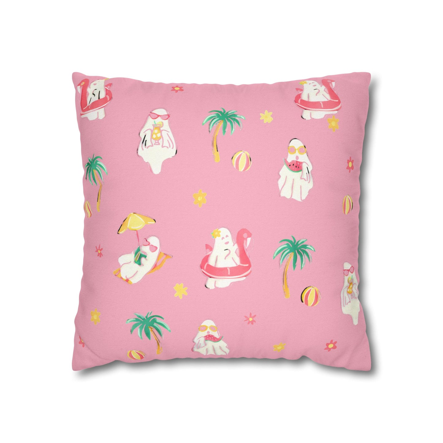 Pink Summerween Pillowcase - Tropical Home Decor, Cute Pillow Cover, Summer Gift, Fun Room Accent, Beach Themed Decor