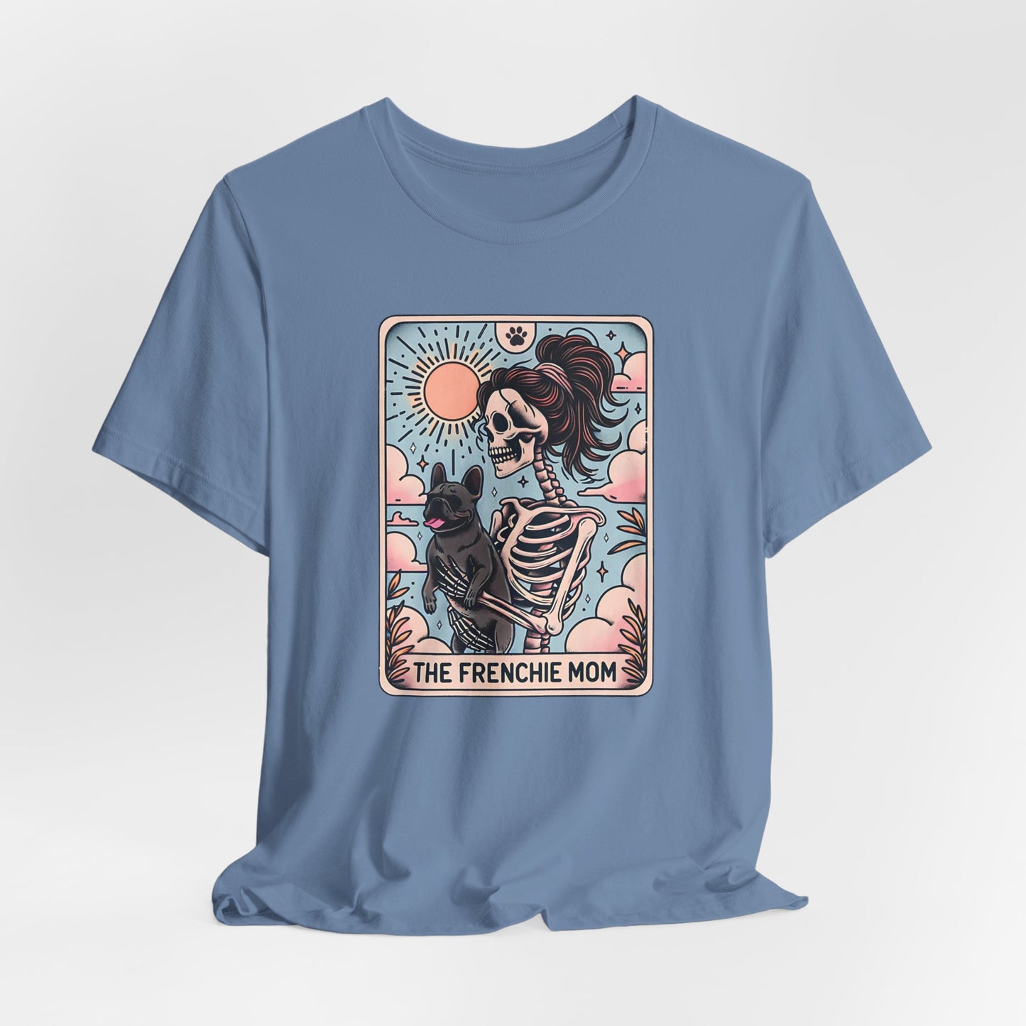 The Frenchie Mom Tarot Tee - Fun Graphic Shirt for Pet Lovers, Dog Mom Gift, Halloween Style, Casual Wear, Graphic T-Shirt, Unique Gift Idea