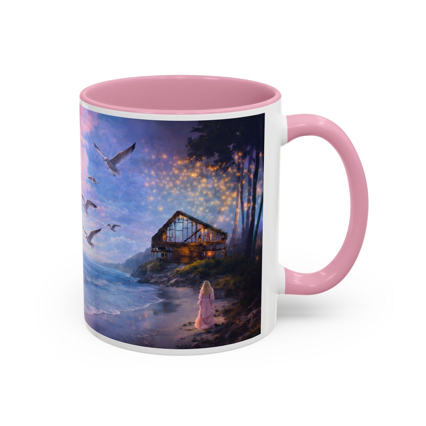 Keep it 100 Seaside Dreamscape Mug — Sunset Ocean Birds Art (11oz & 15oz)