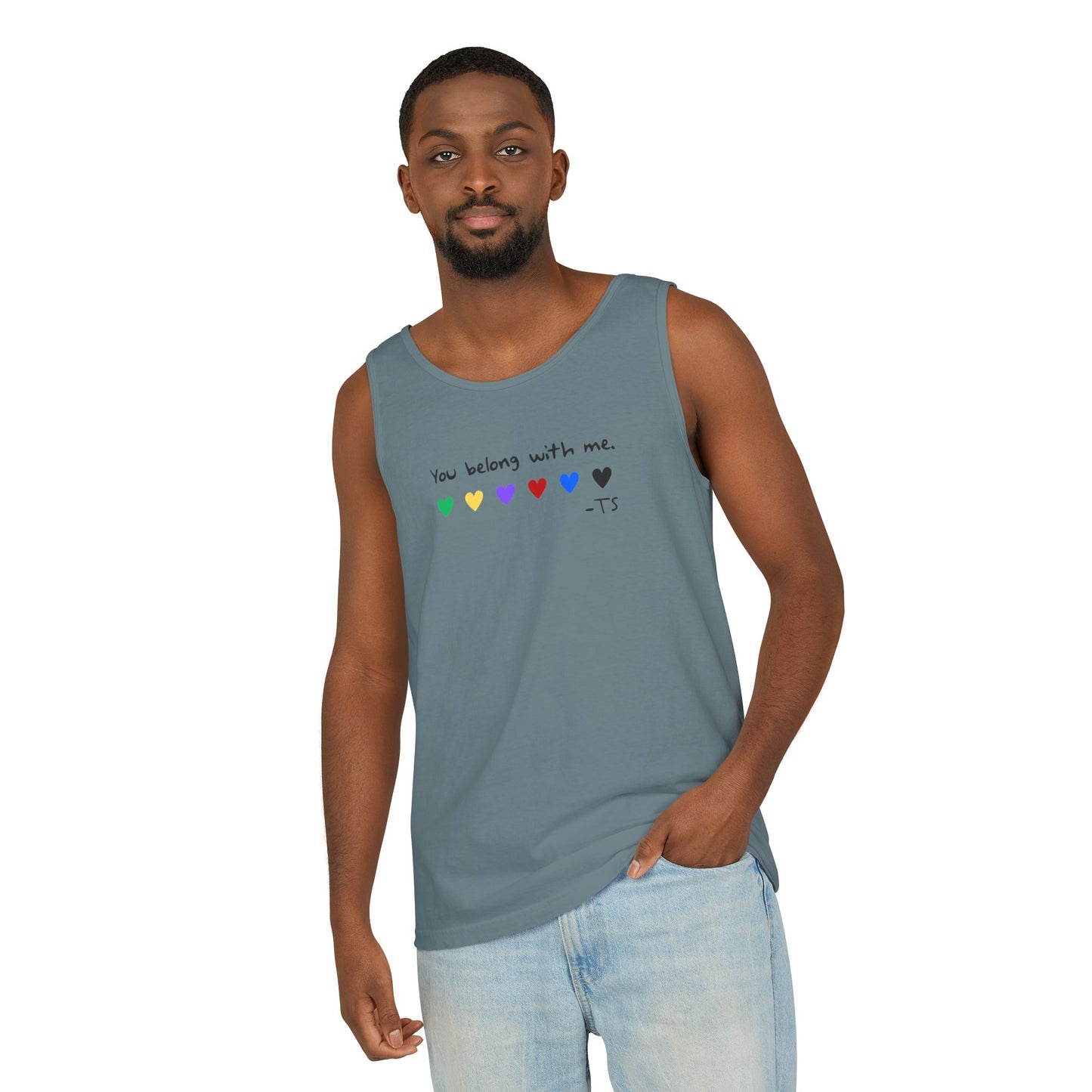 You Belong With Me Printed Comfort Colors Unisex Garment-Dyed Tank Top, Love Heart Tee, Cute Summer Top, Casual Wear, Gift for Friends