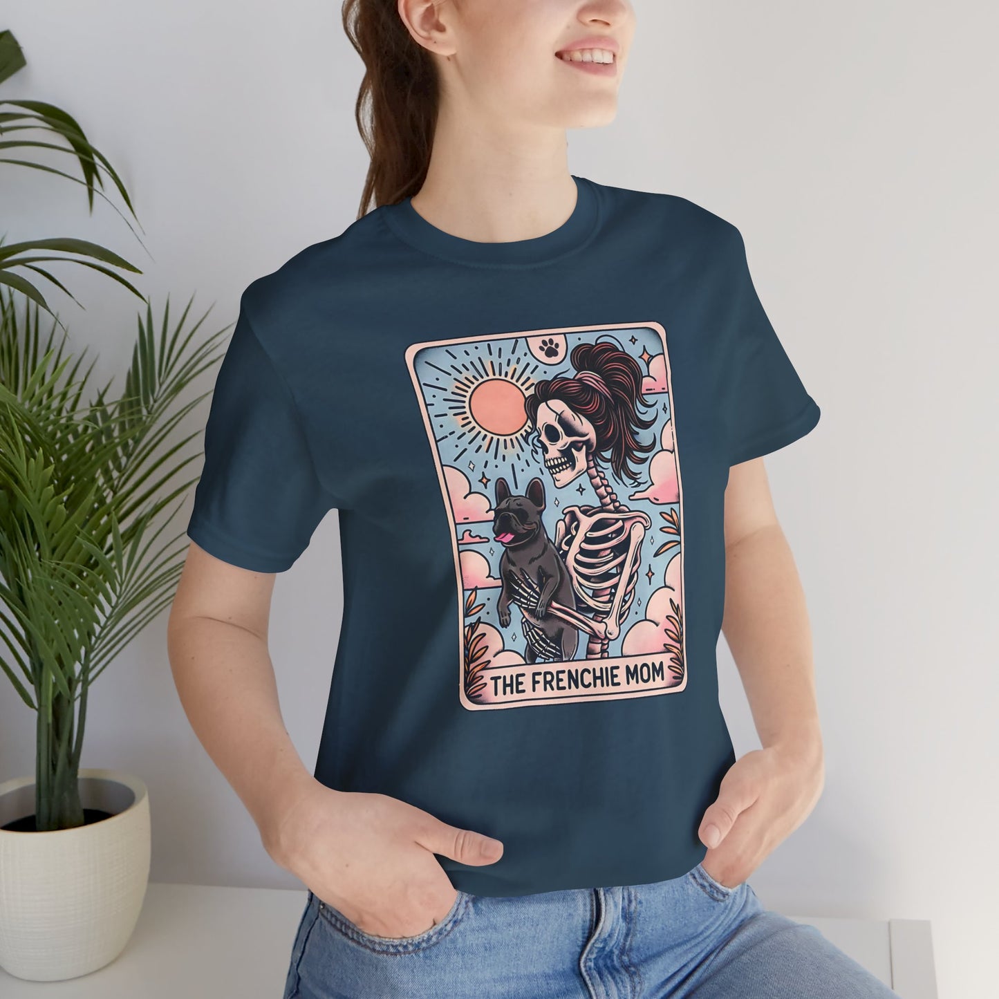 The Frenchie Mom Tarot Tee - Fun Graphic Shirt for Pet Lovers, Dog Mom Gift, Halloween Style, Casual Wear, Graphic T-Shirt, Unique Gift Idea
