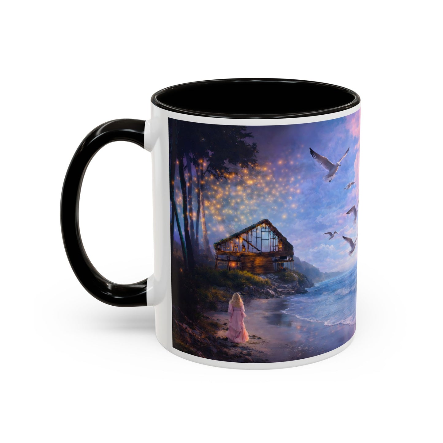 Keep it 100 Seaside Dreamscape Mug — Sunset Ocean Birds Art (11oz & 15oz)