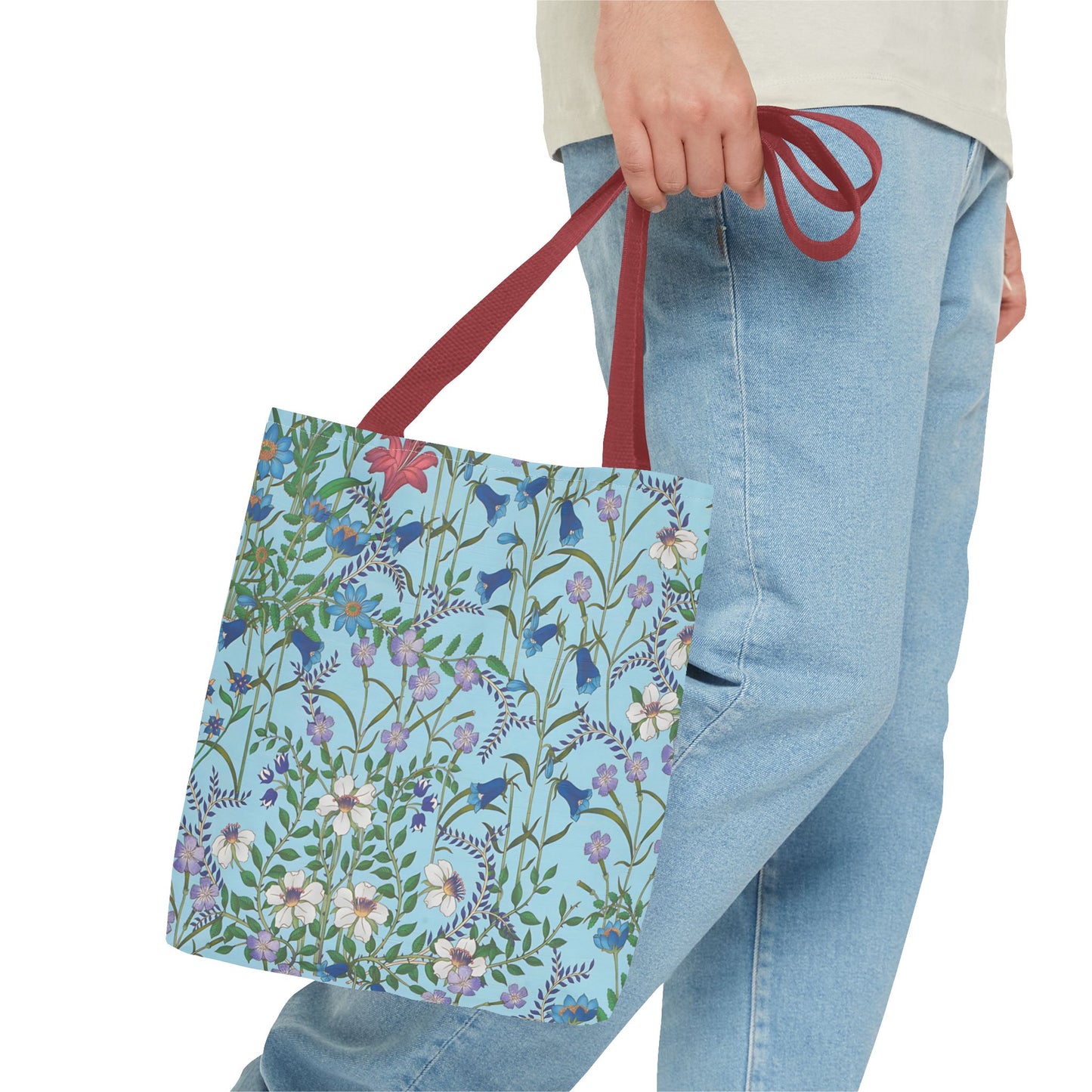 Floral Pattern Tote Bag "Flora Blue" - Vibrant Garden Style for Everyday Use