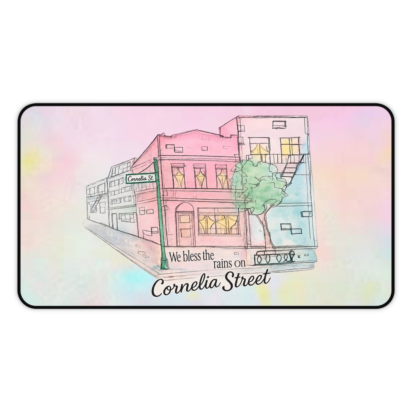 Cornelia Street Desk Mat — Watercolor Cityscape Mouse Pad