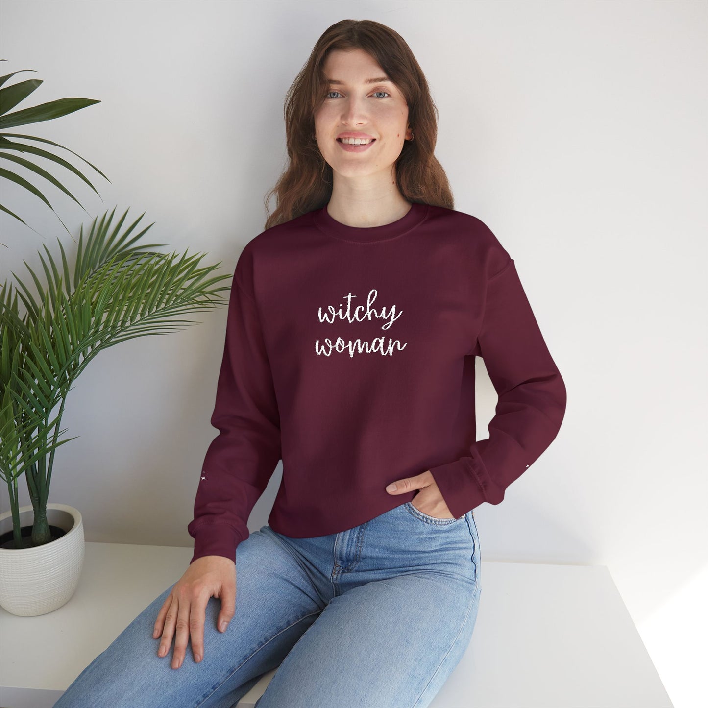 Embroidered Witchy Woman Unisex Heavy Blend™ Crewneck Sweatshirt