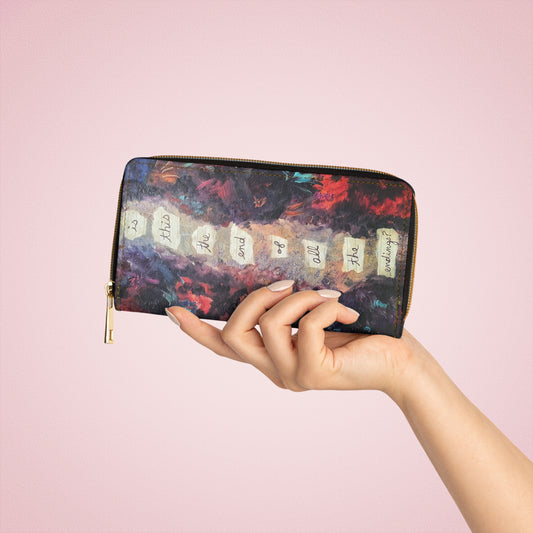 Zipper Wallet — Vintage Floral Quote Zip Wallet ("is this is the end of all the endings?")