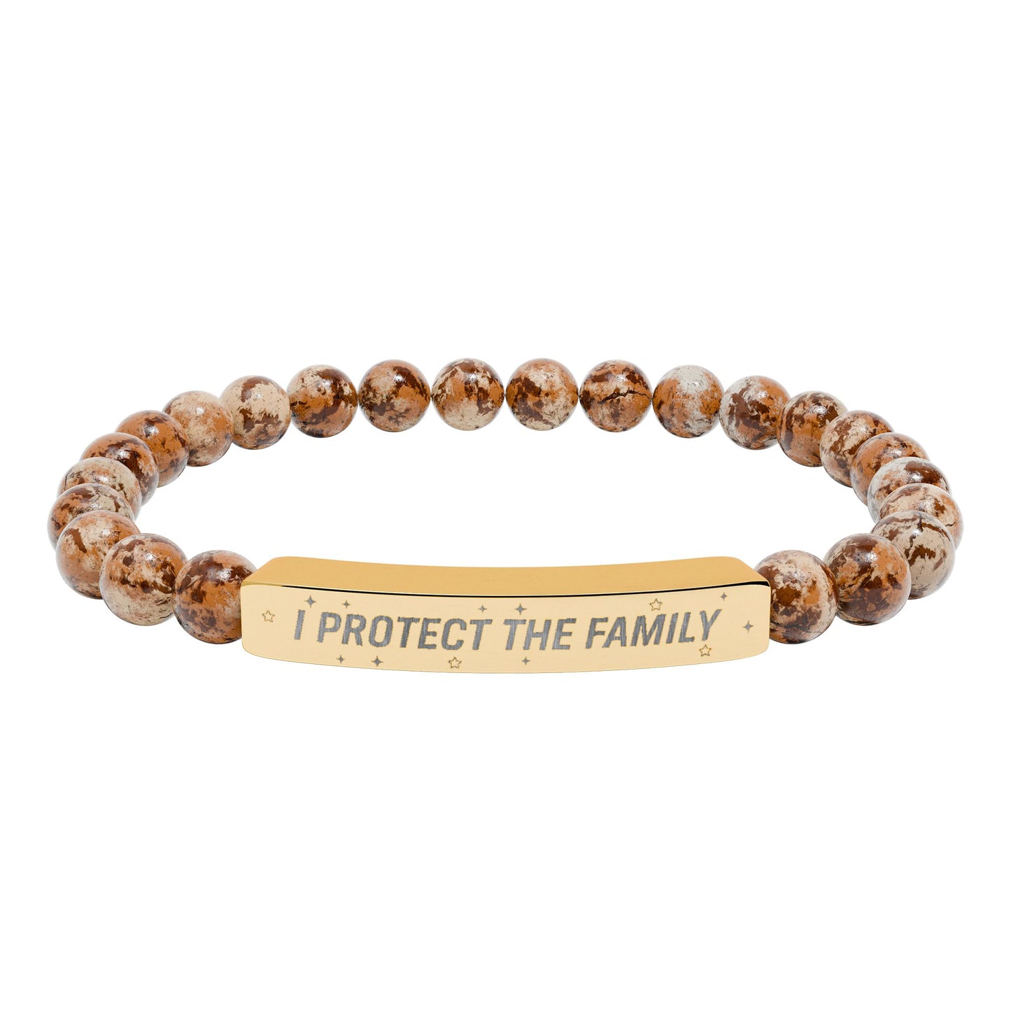 Engraved Natural Stone Stretch Bracelet — "I Protect the Family" Bar