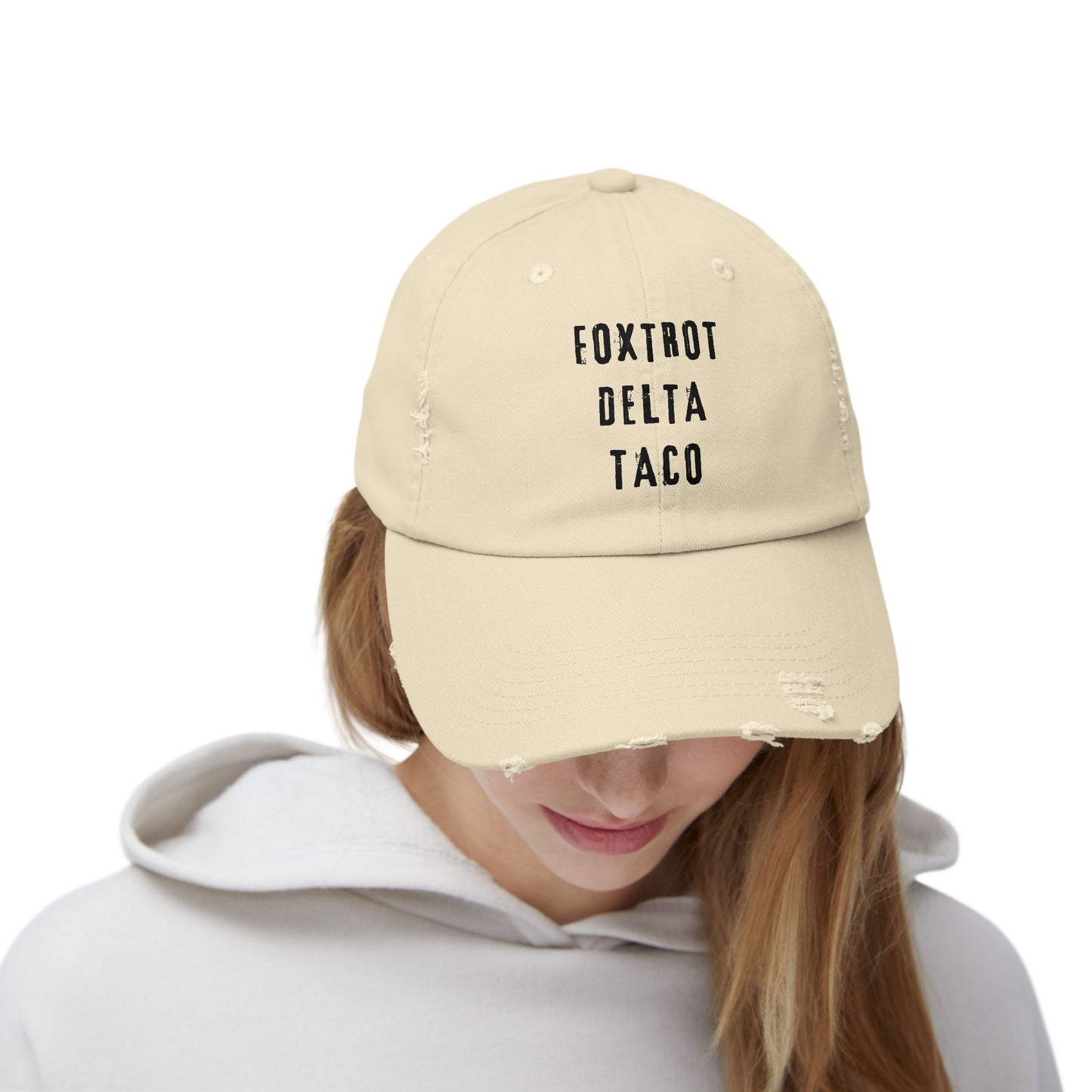 Foxtrot Delta Taco FDT - Anti Trump -Distressed Cap with Fun Slogan – Perfect for Casual Wear, Gifts, Travel, or Everyday Adventures