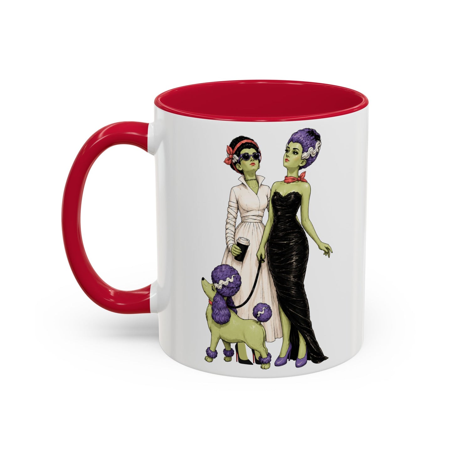 Monster Brides Dog Walk Mug — 11 oz Coffee Cup Lesbian Couple