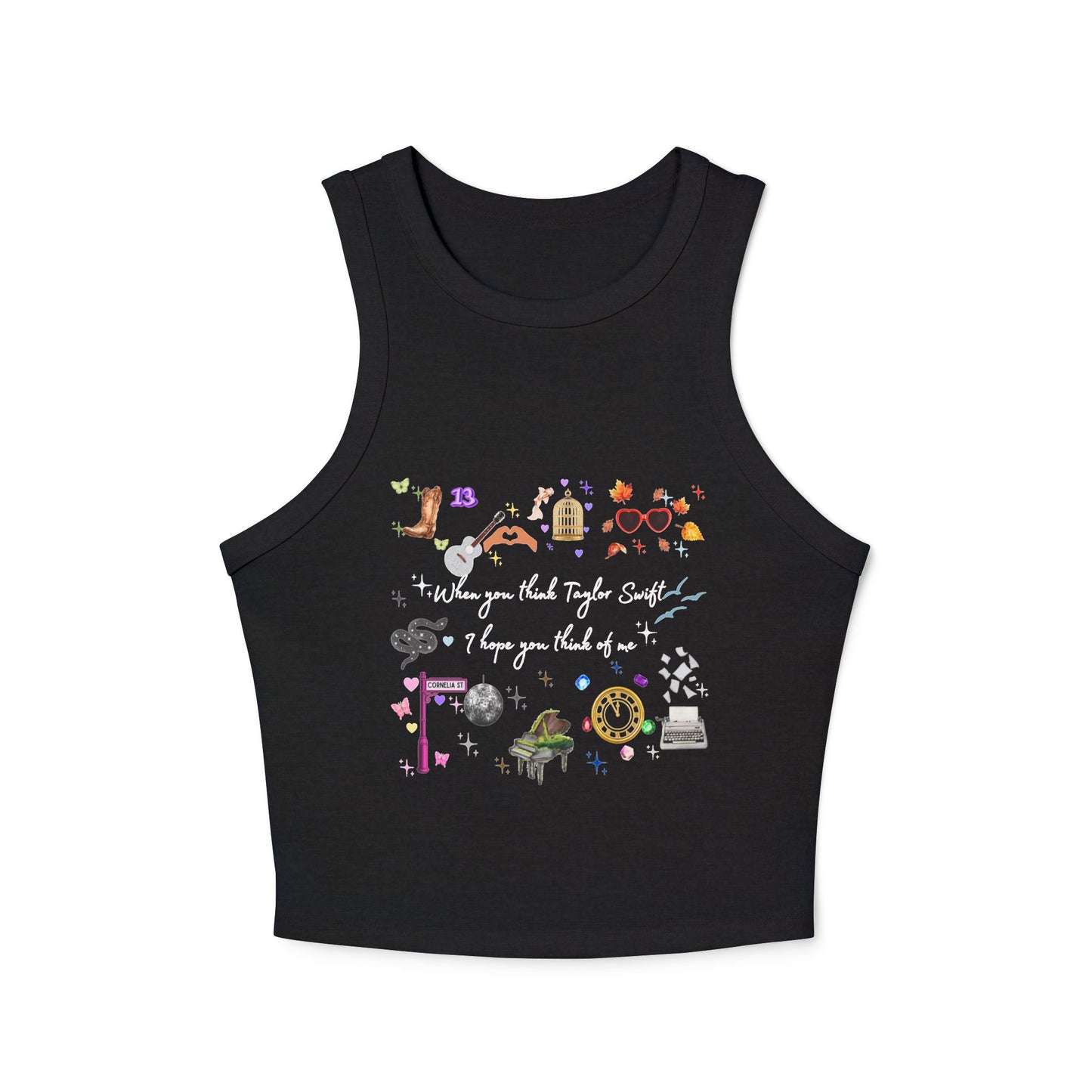 I hope you think of me - Trendy Women's Graphic Racer Tank Top, Casual Summer Wear, Festival Outfit, Gift for Her, Everyday Essentials